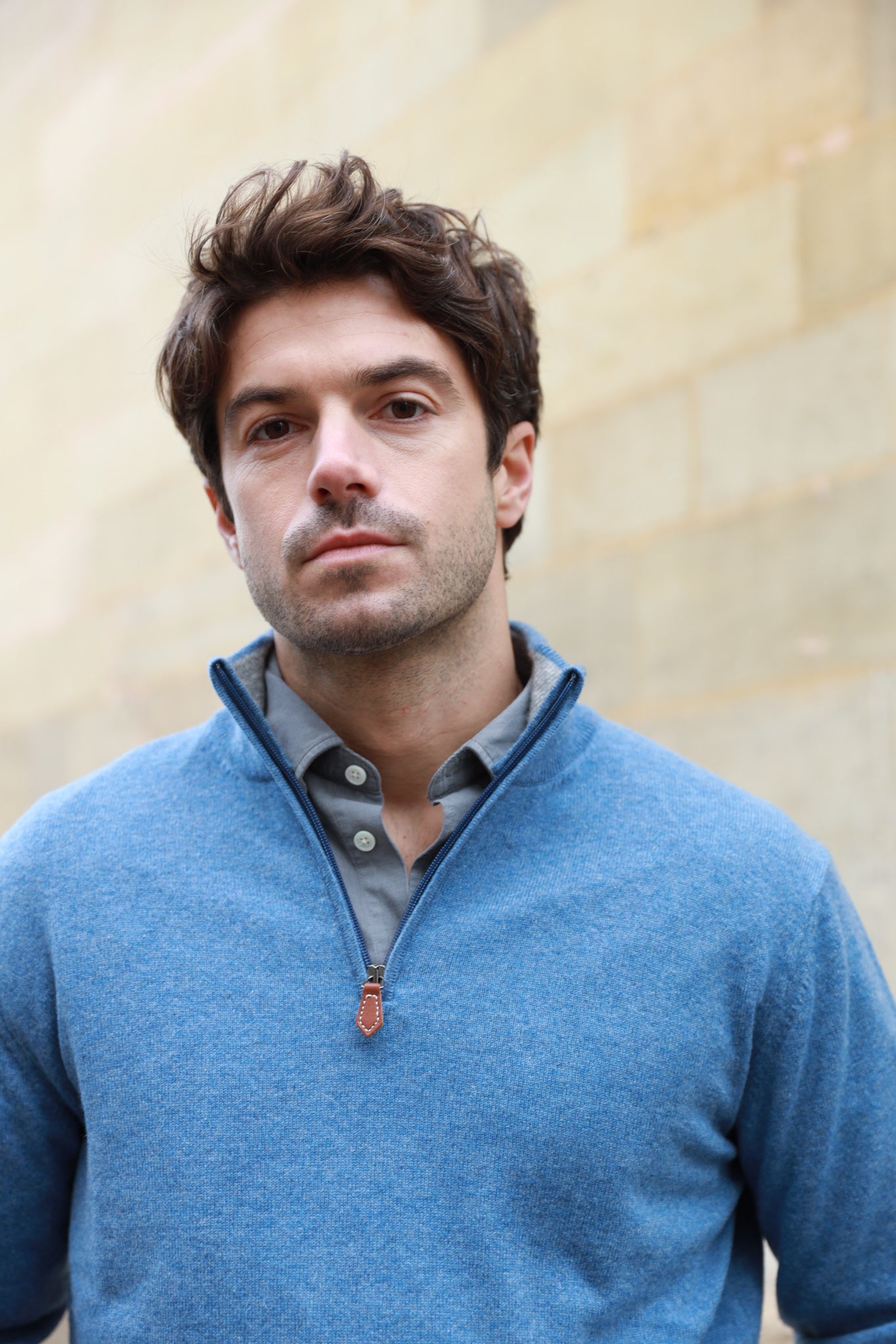Pull Amar col zippé 100% cachemire - Bleu-PULL HOMME-Curling-Paris