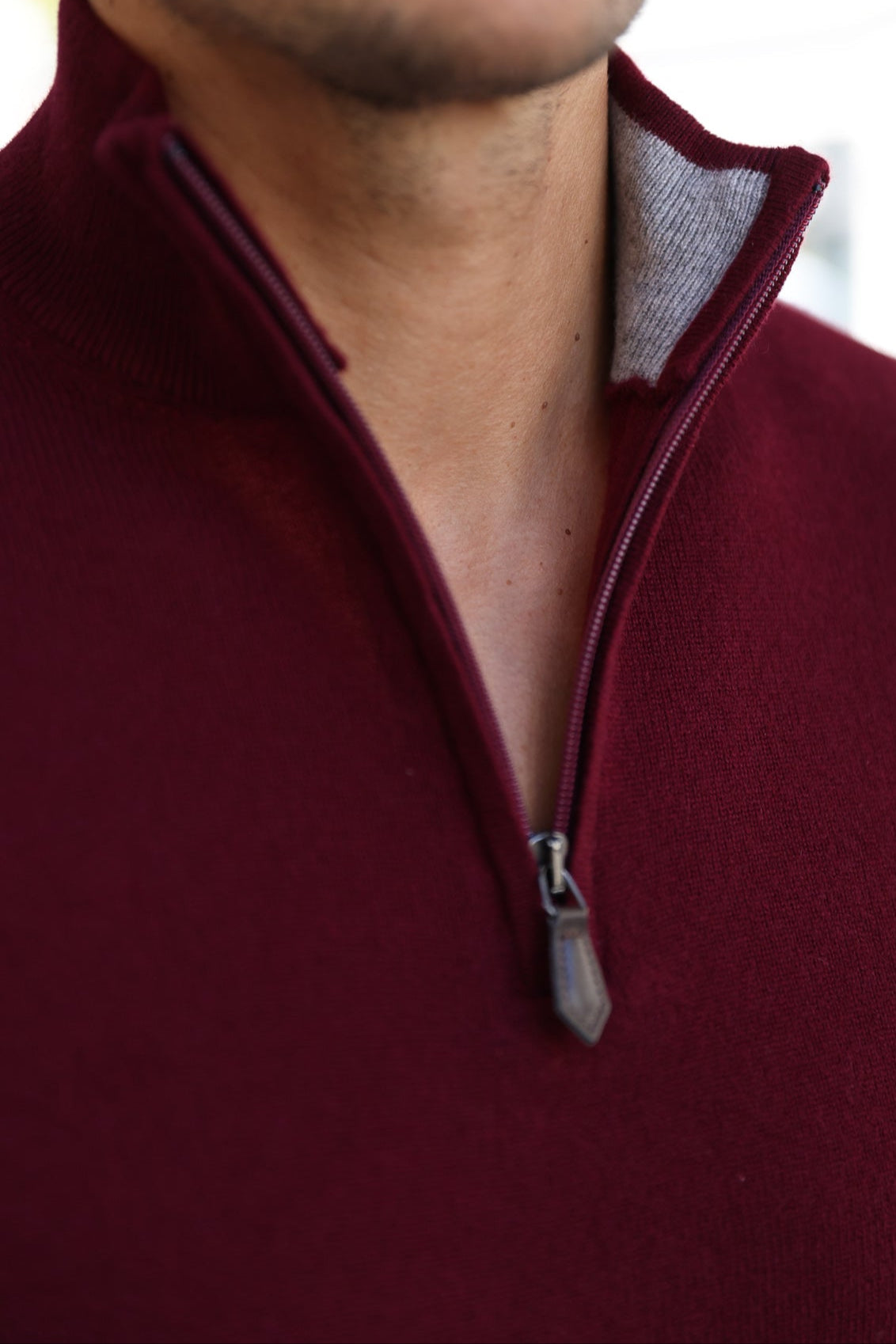 Pull Amar col zippé 100% cachemire - Bordeaux-PULL HOMME-Curling-Paris