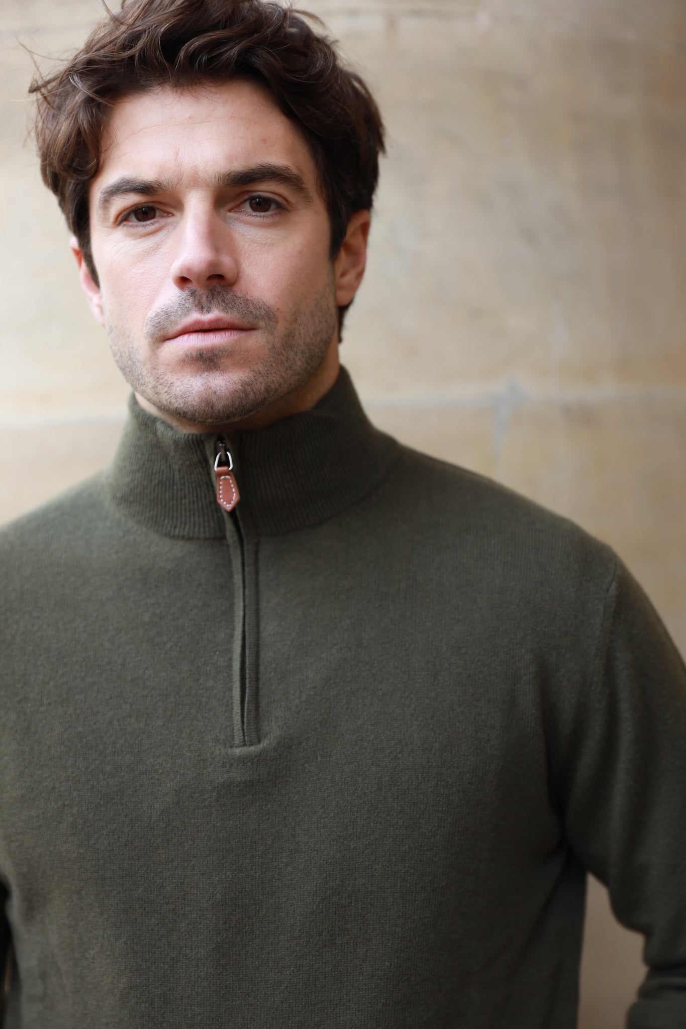 Pull Amar col zippé 100% cachemire - Kaki-PULL HOMME-Curling-Paris