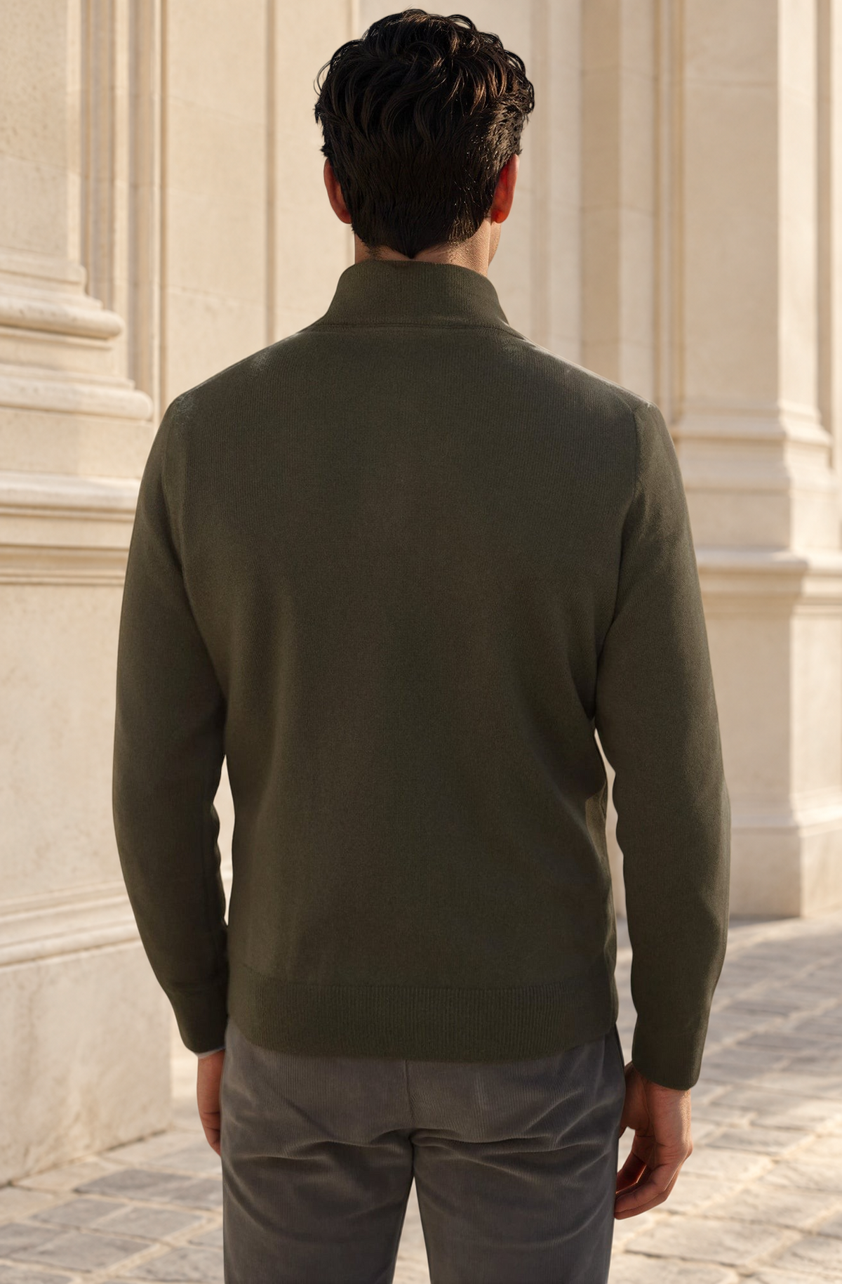 Pull Amar col zippé 100% cachemire - Kaki-PULL HOMME-Curling-Paris