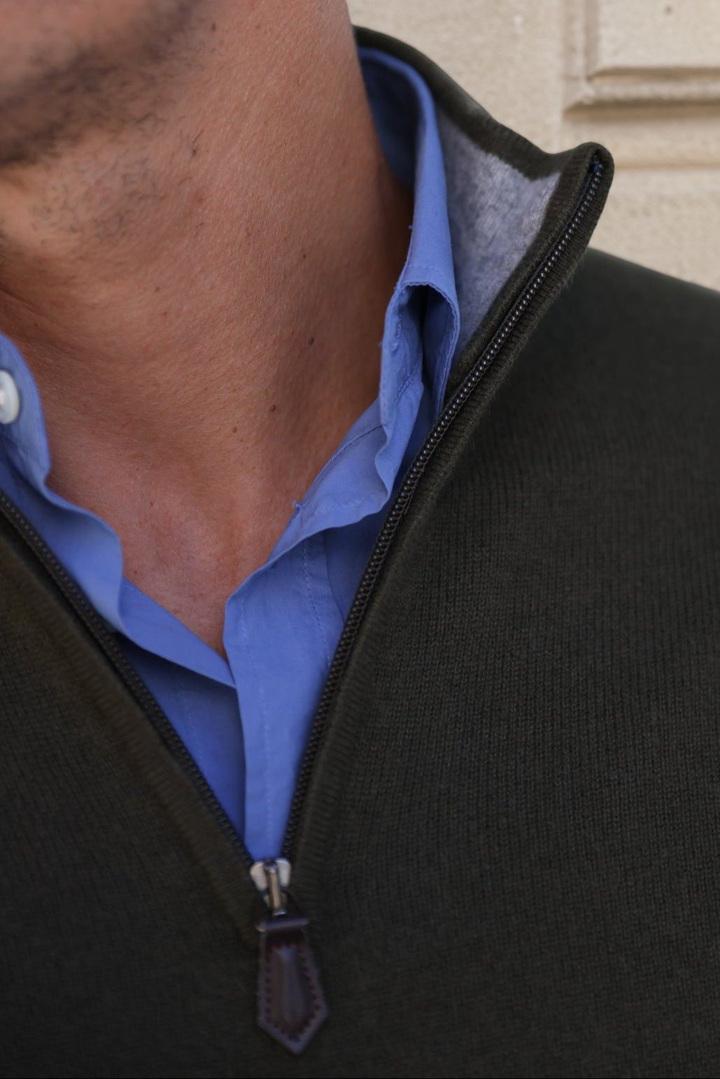 Pull Amar col zippé 100% cachemire - Kaki-PULL HOMME-Curling-Paris