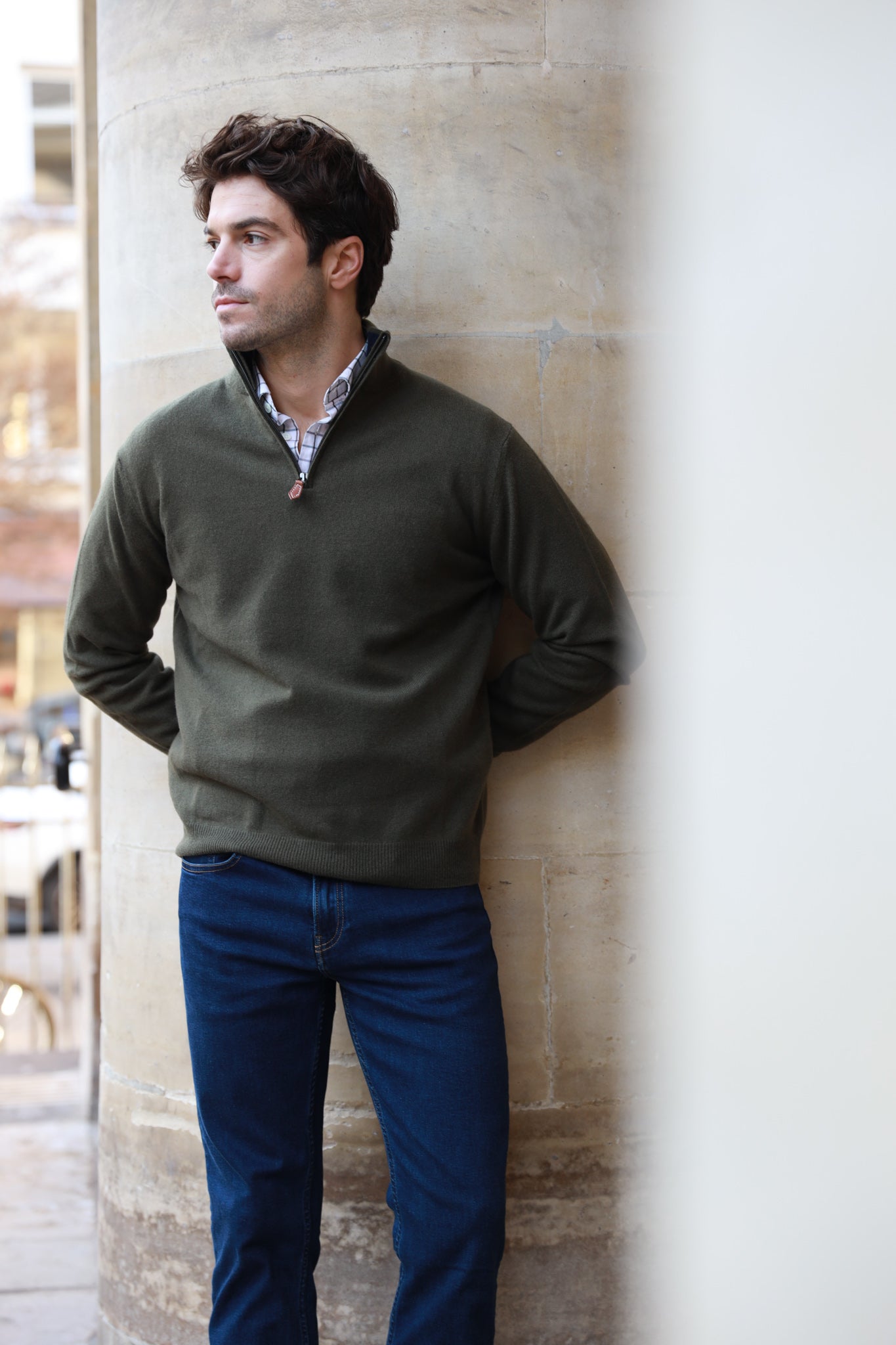 Pull Amar col zippé 100% cachemire - Kaki-PULL HOMME-Curling-Paris