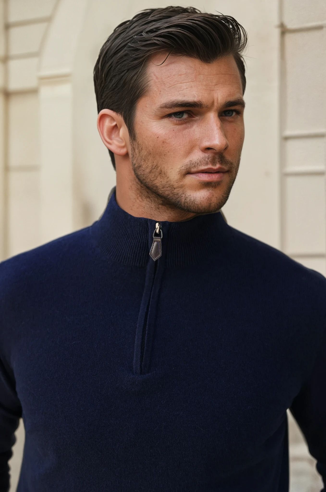 Pull Amar col zippé 100% cachemire - Marine-PULL HOMME-Curling-Paris