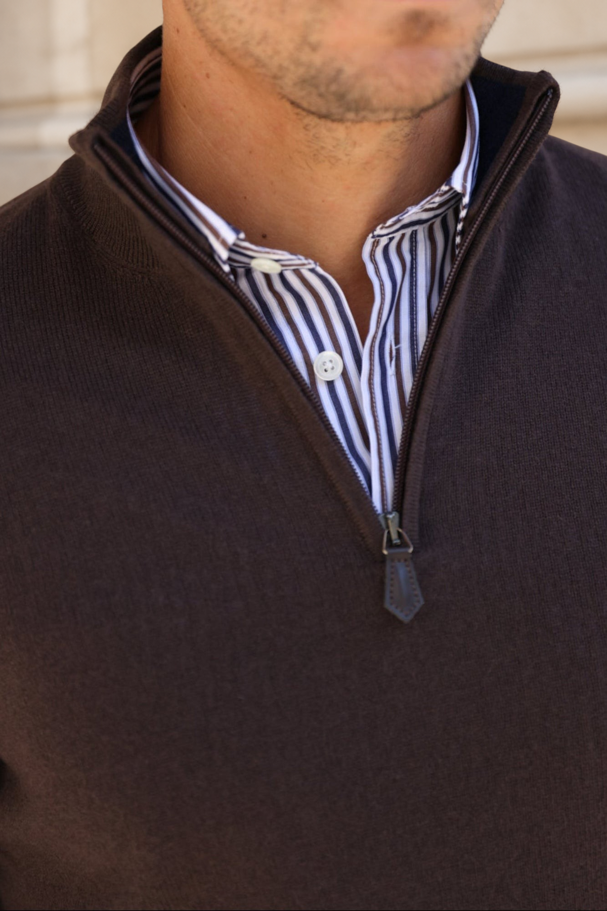 Pull Amar col zippé 100% cachemire - Marron-PULL HOMME-Curling-Paris