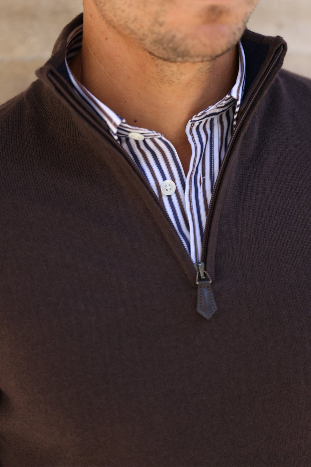 Pull Amar col zippé 100% cachemire - Marron-PULL HOMME-Curling-Paris