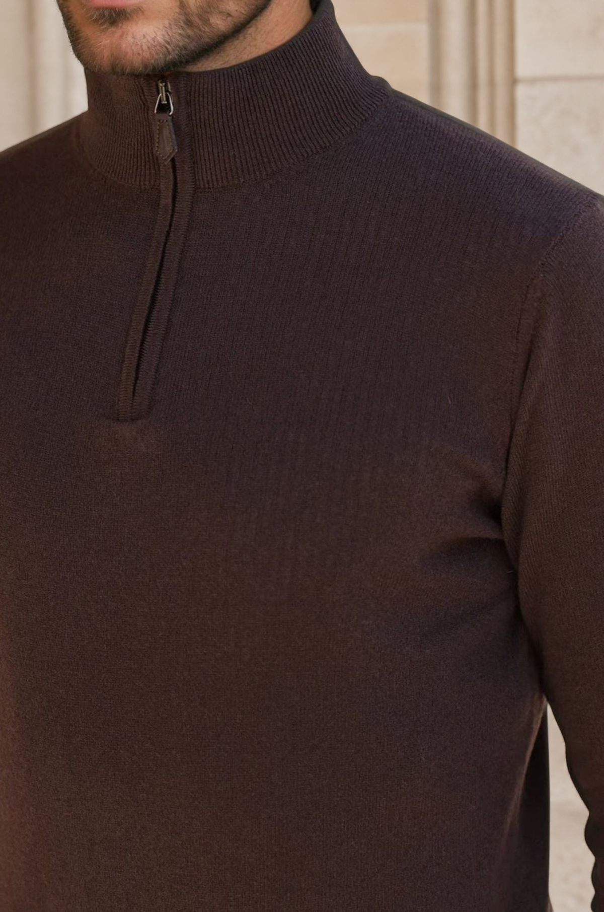Pull Amar col zippé 100% cachemire - Marron-PULL HOMME-Curling-Paris