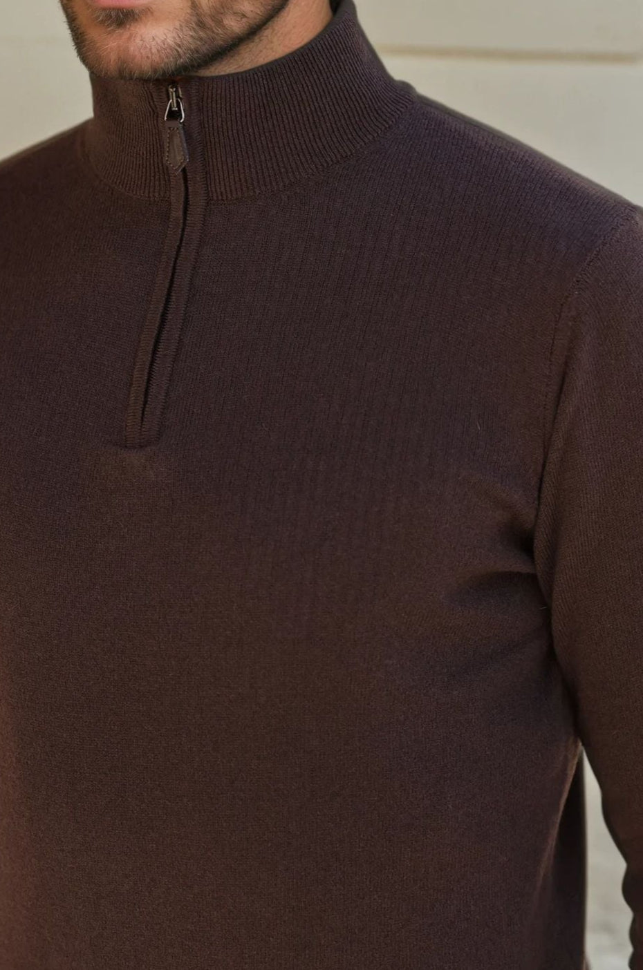 Pull Amar col zippé 100% cachemire - Marron-PULL HOMME-Curling-Paris