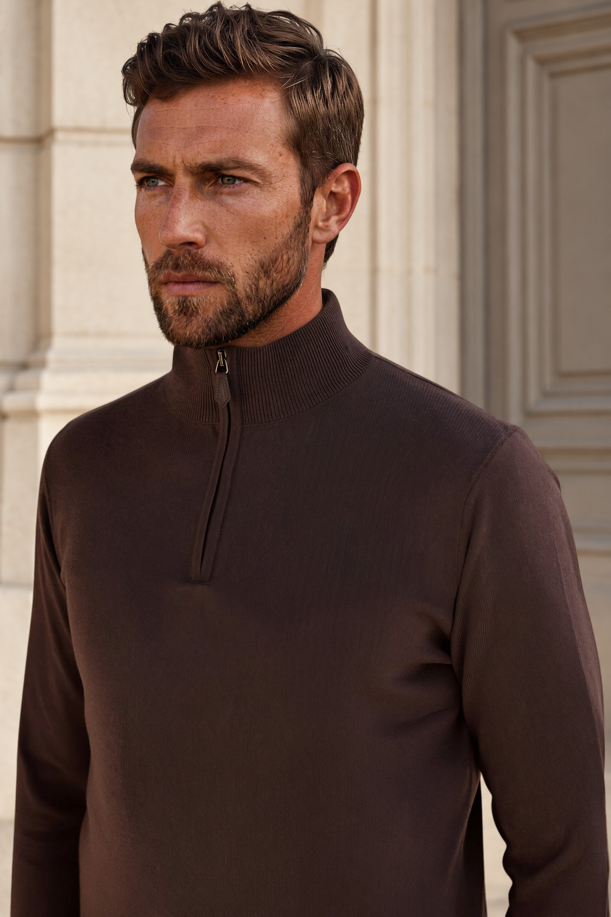 Pull Amar col zippé 100% cachemire - Marron-PULL HOMME-Curling-Paris