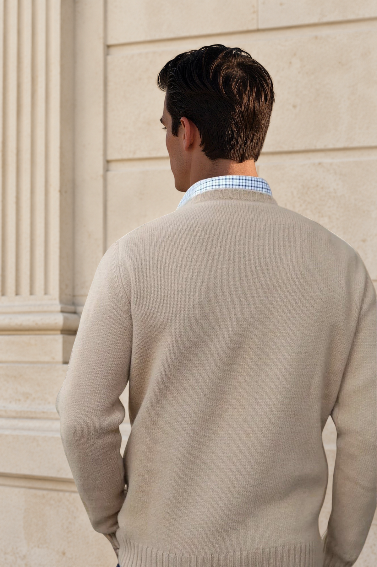Pull Arthur col rond en laine et cachemire - Camel-PULL HOMME-Curling-Paris