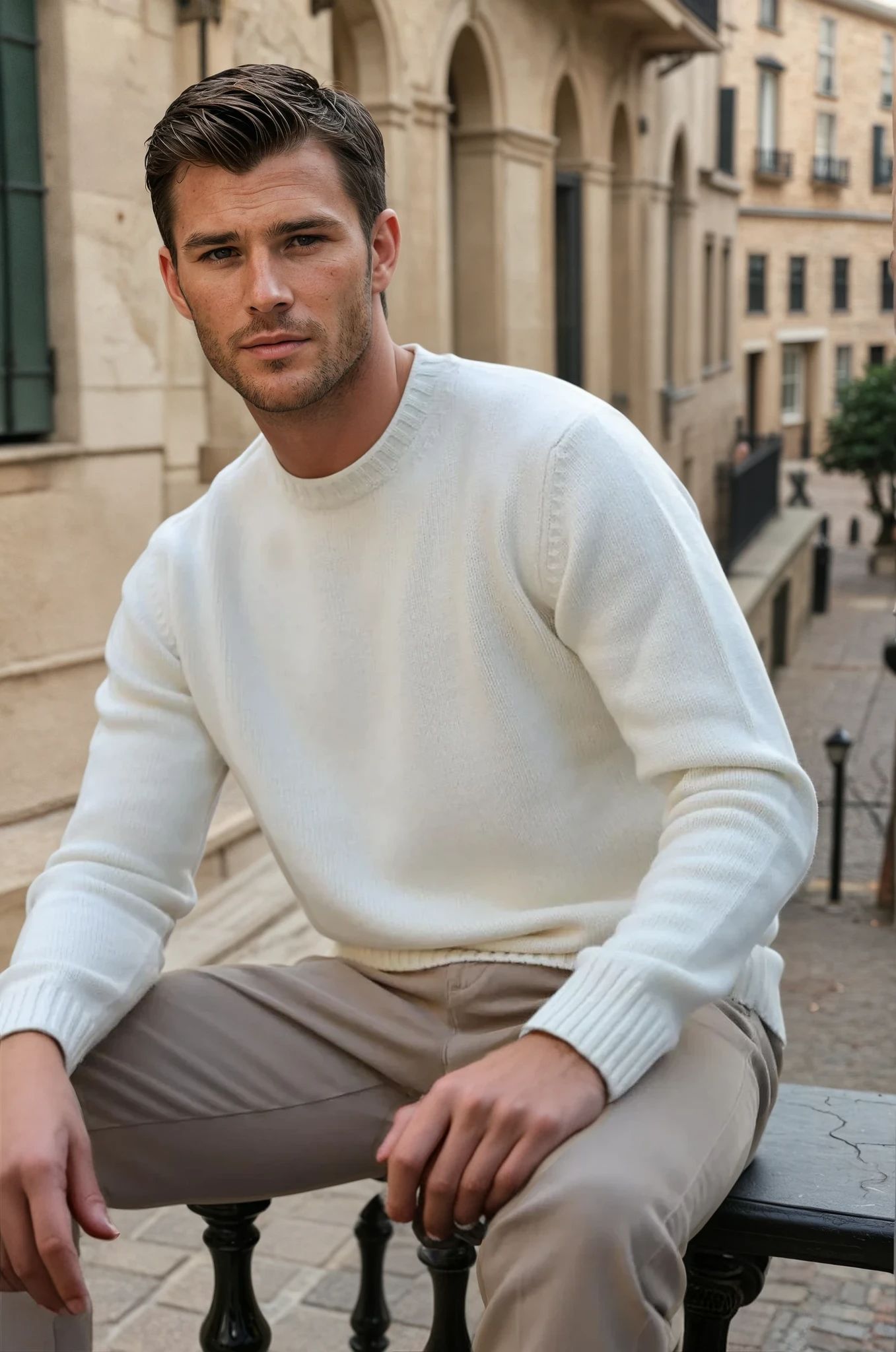 Pull Arthur col rond en laine et cachemire - Ecru-PULL HOMME-Curling-Paris