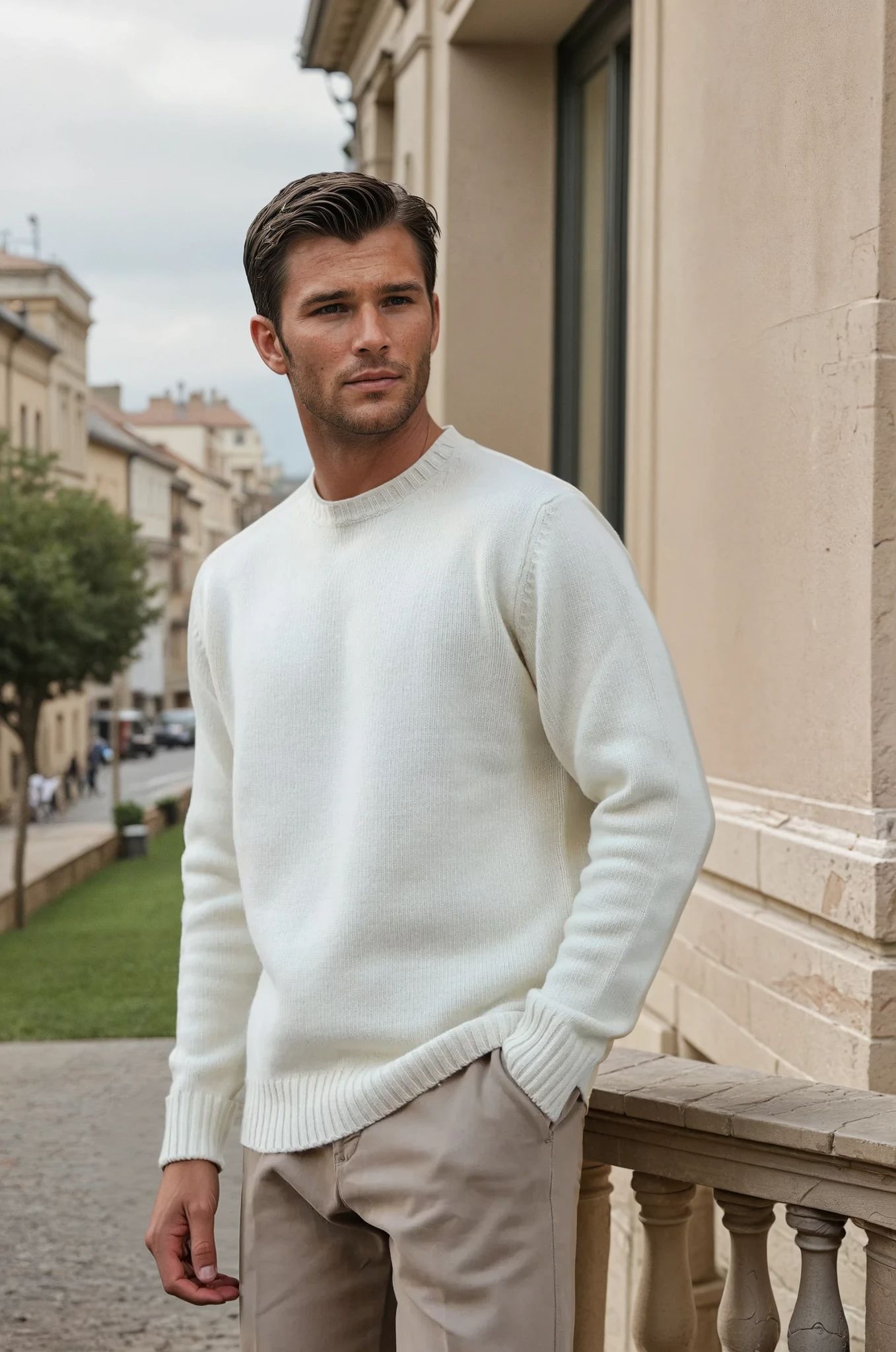 Pull Arthur col rond en laine et cachemire - Ecru-PULL HOMME-Curling-Paris