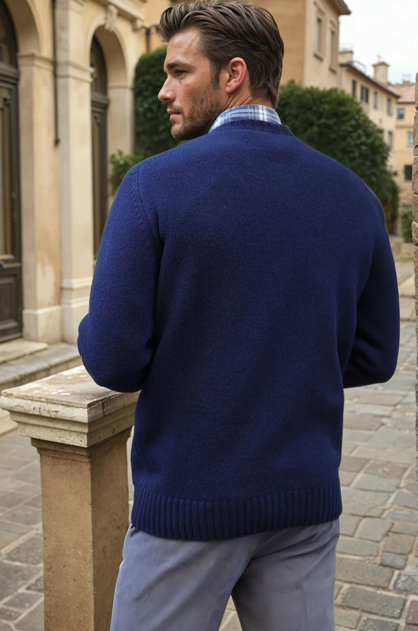 Pull Arthur col rond en laine et cachemire - Marine-PULL HOMME-Curling-Paris