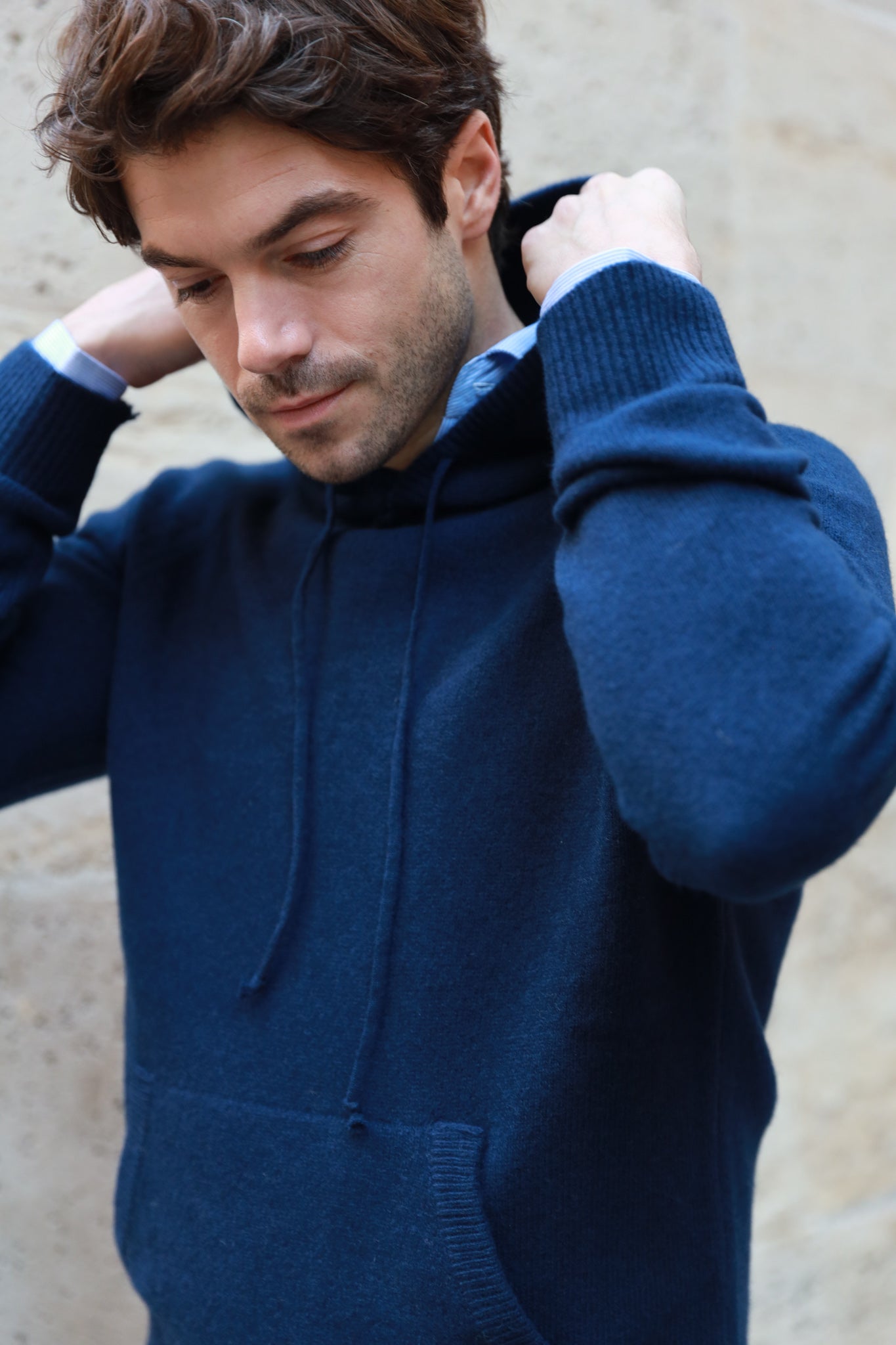 Pull Clement à capuche en laine & cachemire - Marine-PULL HOMME-Curling-Paris