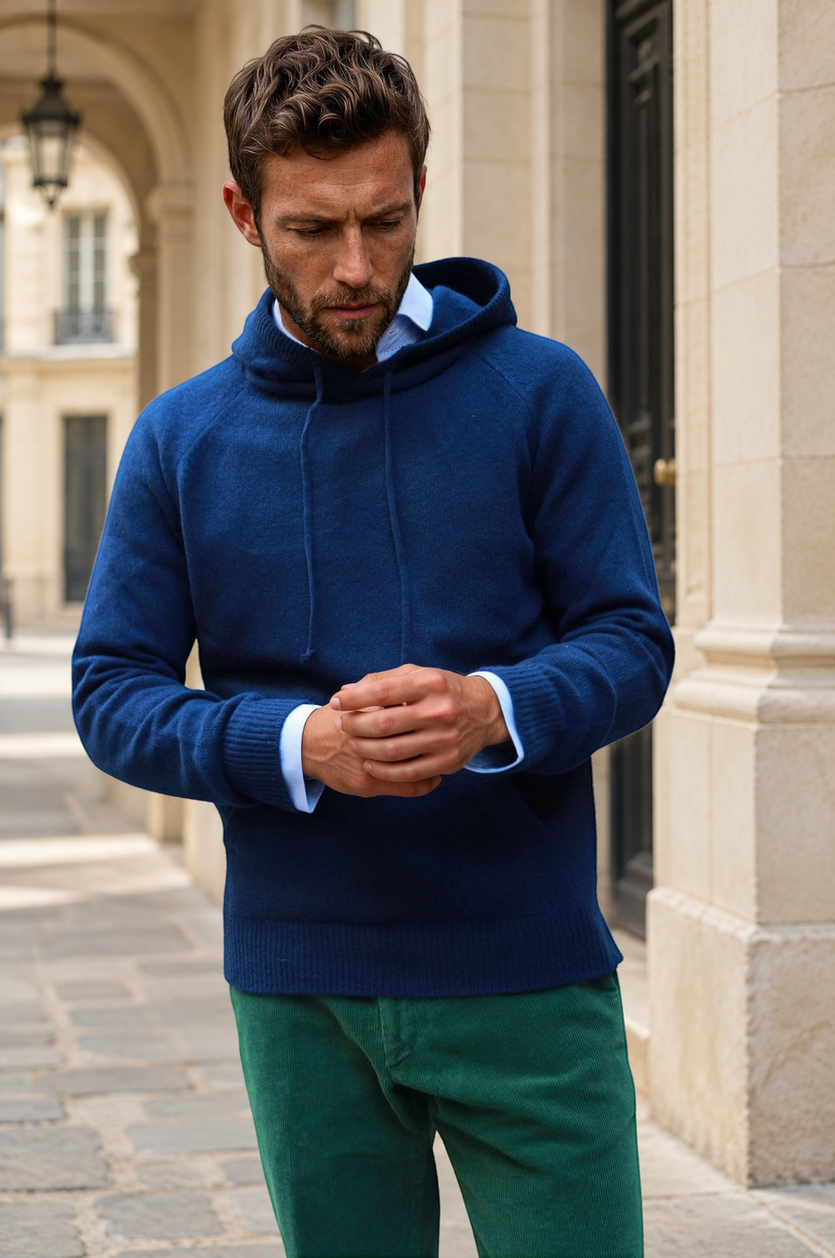 Pull Clement à capuche en laine & cachemire - Marine-PULL HOMME-Curling-Paris