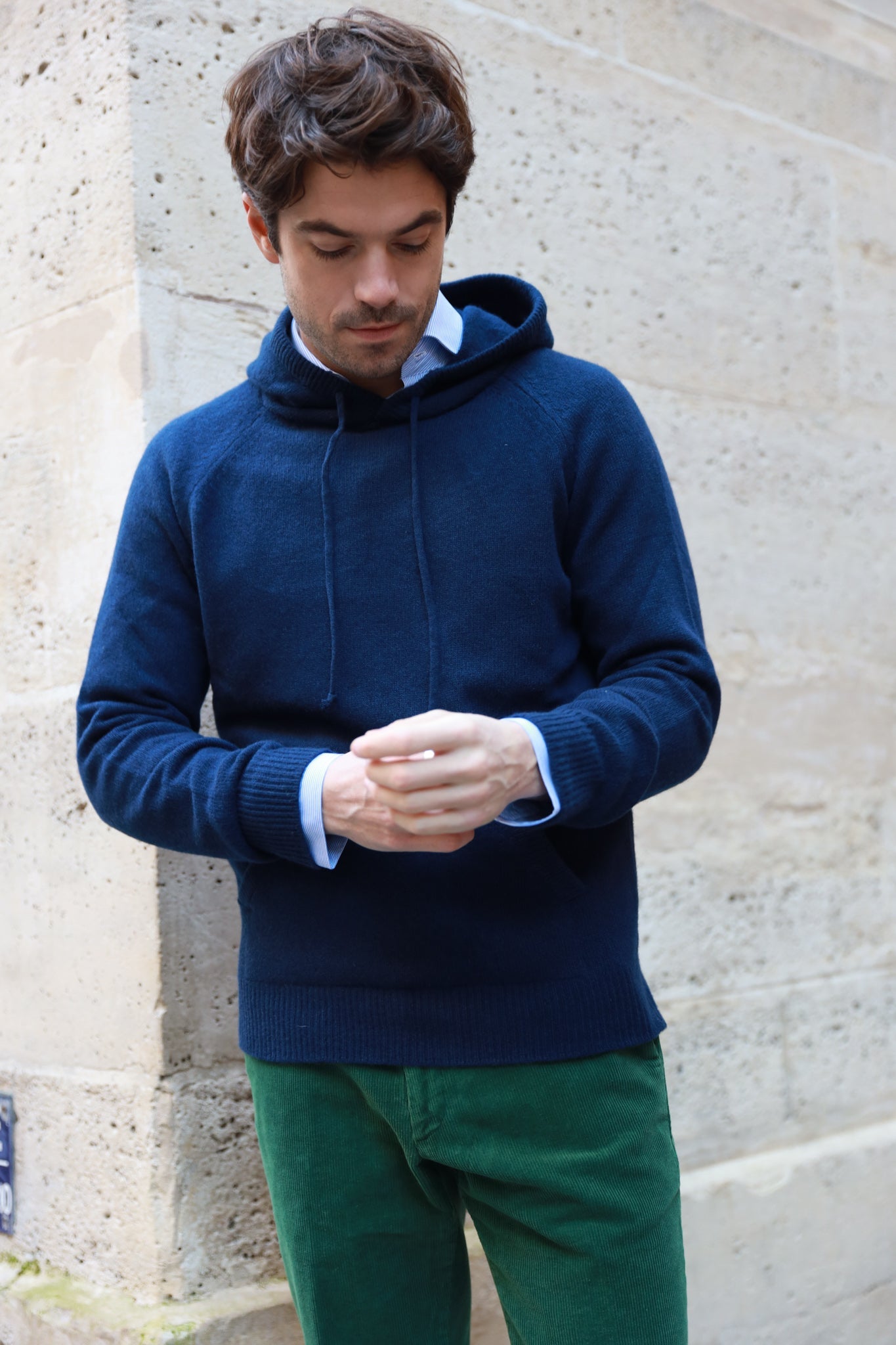 Pull Clement à capuche en laine & cachemire - Marine-PULL HOMME-Curling-Paris