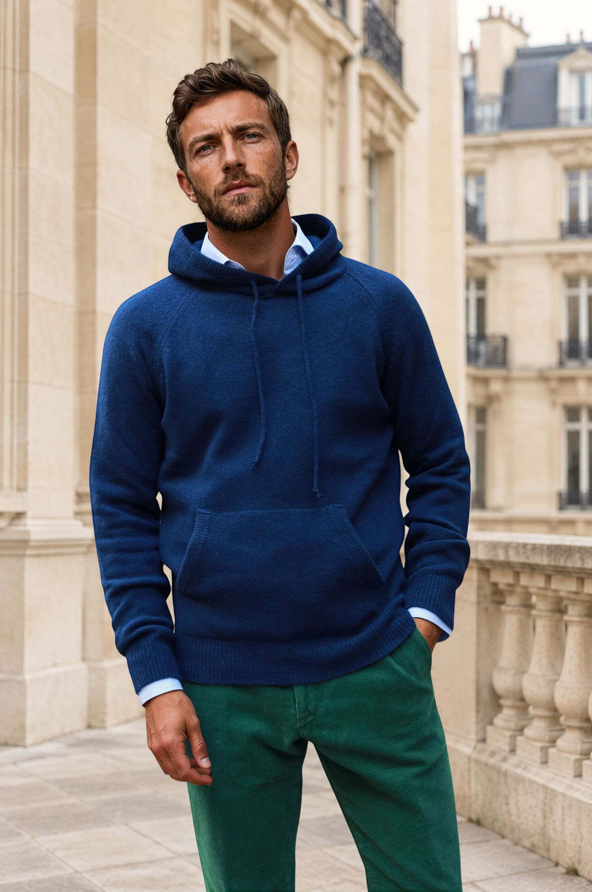 Pull Clement à capuche en laine & cachemire - Marine-PULL HOMME-Curling-Paris