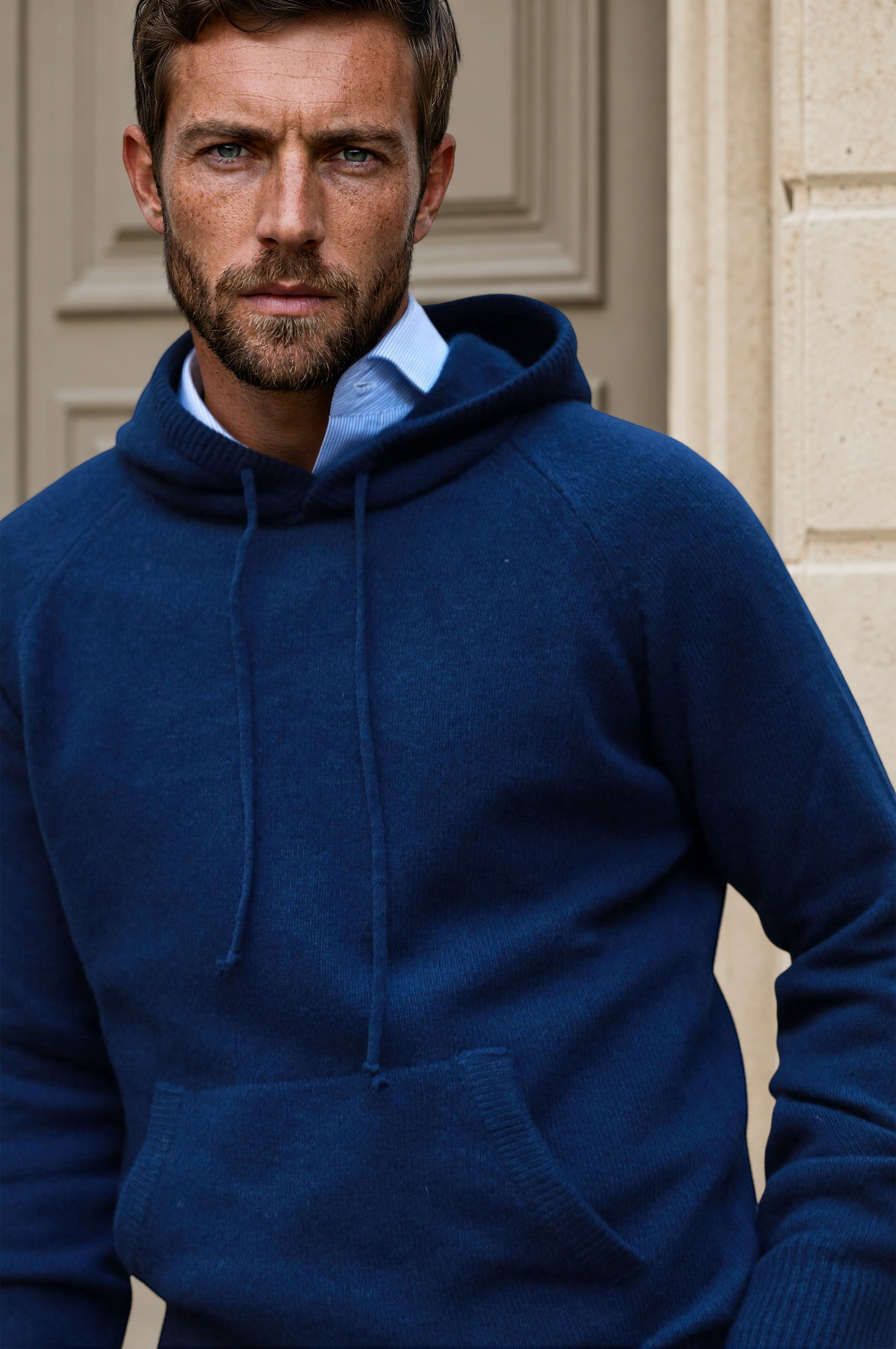 Pull Clement à capuche en laine & cachemire - Marine-PULL HOMME-Curling-Paris
