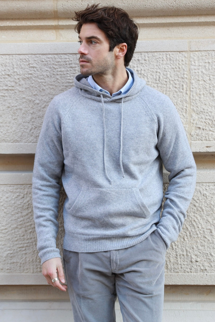 Pull Clement en laine & cachemire à capuche - Gris Clair-PULL HOMME-Curling-Paris