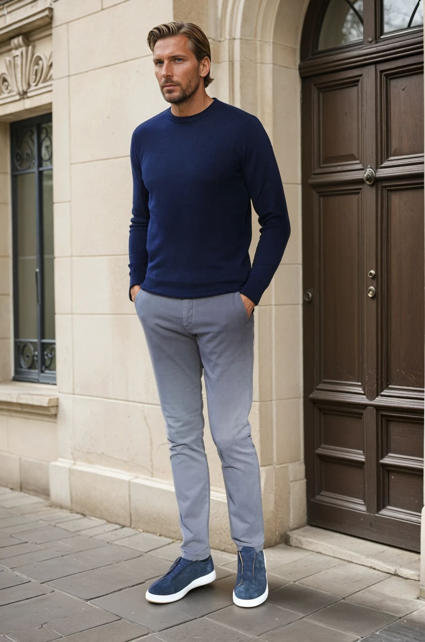 Pull Col Rond Ronan en Cachemire - Marine-PULL HOMME-Curling-Paris