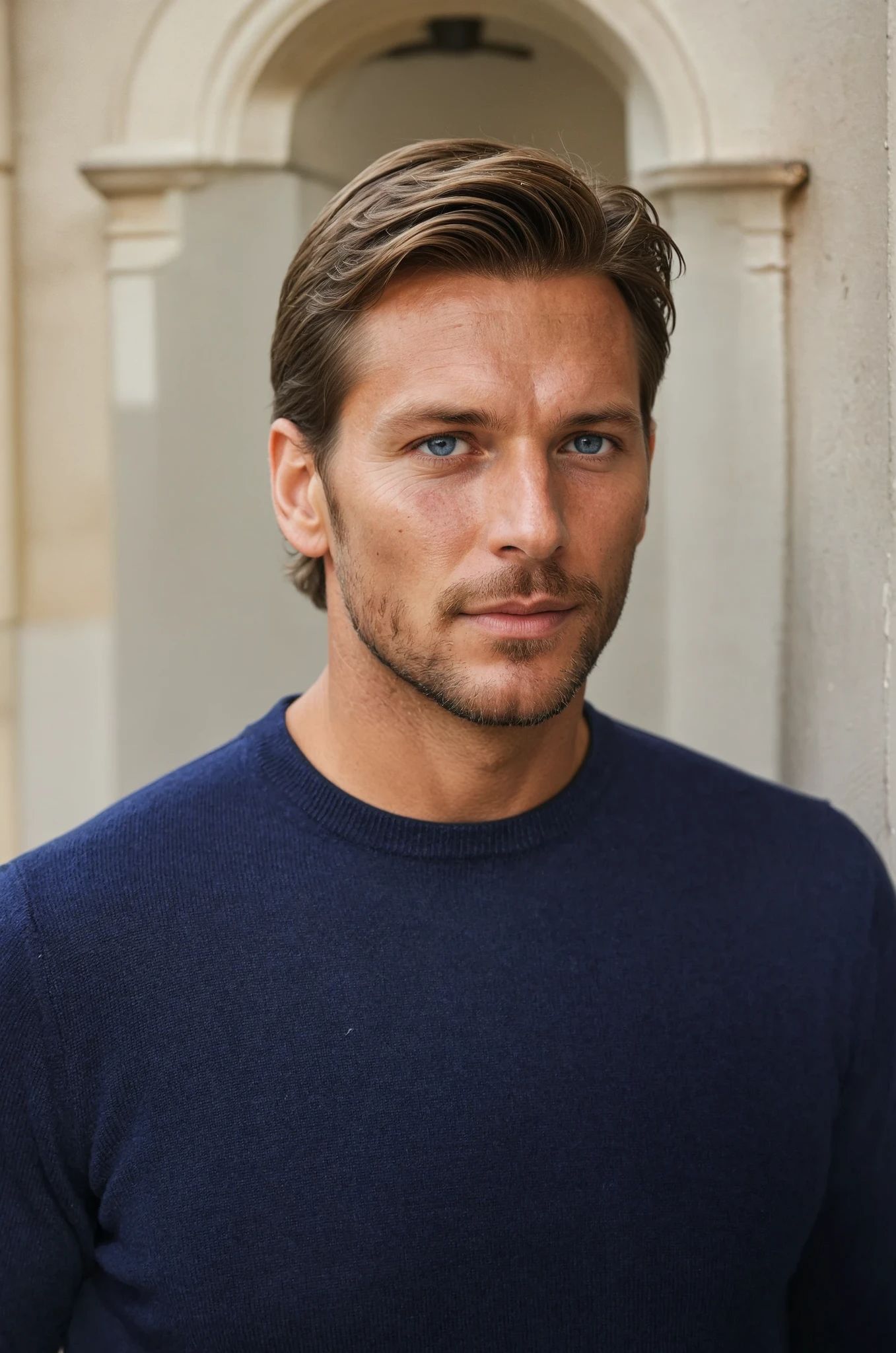 Pull Col Rond Ronan en Cachemire - Marine-PULL HOMME-Curling-Paris