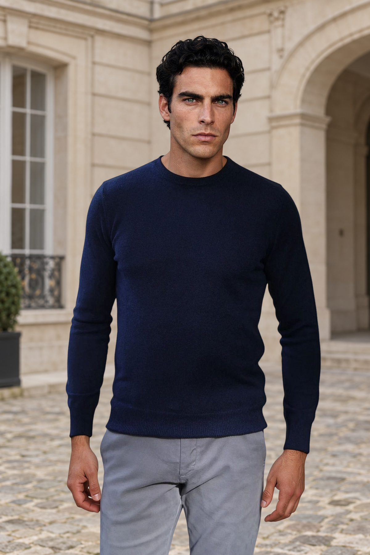 Pull Col Rond Ronan en Cachemire - Marine-PULL HOMME-Curling-Paris