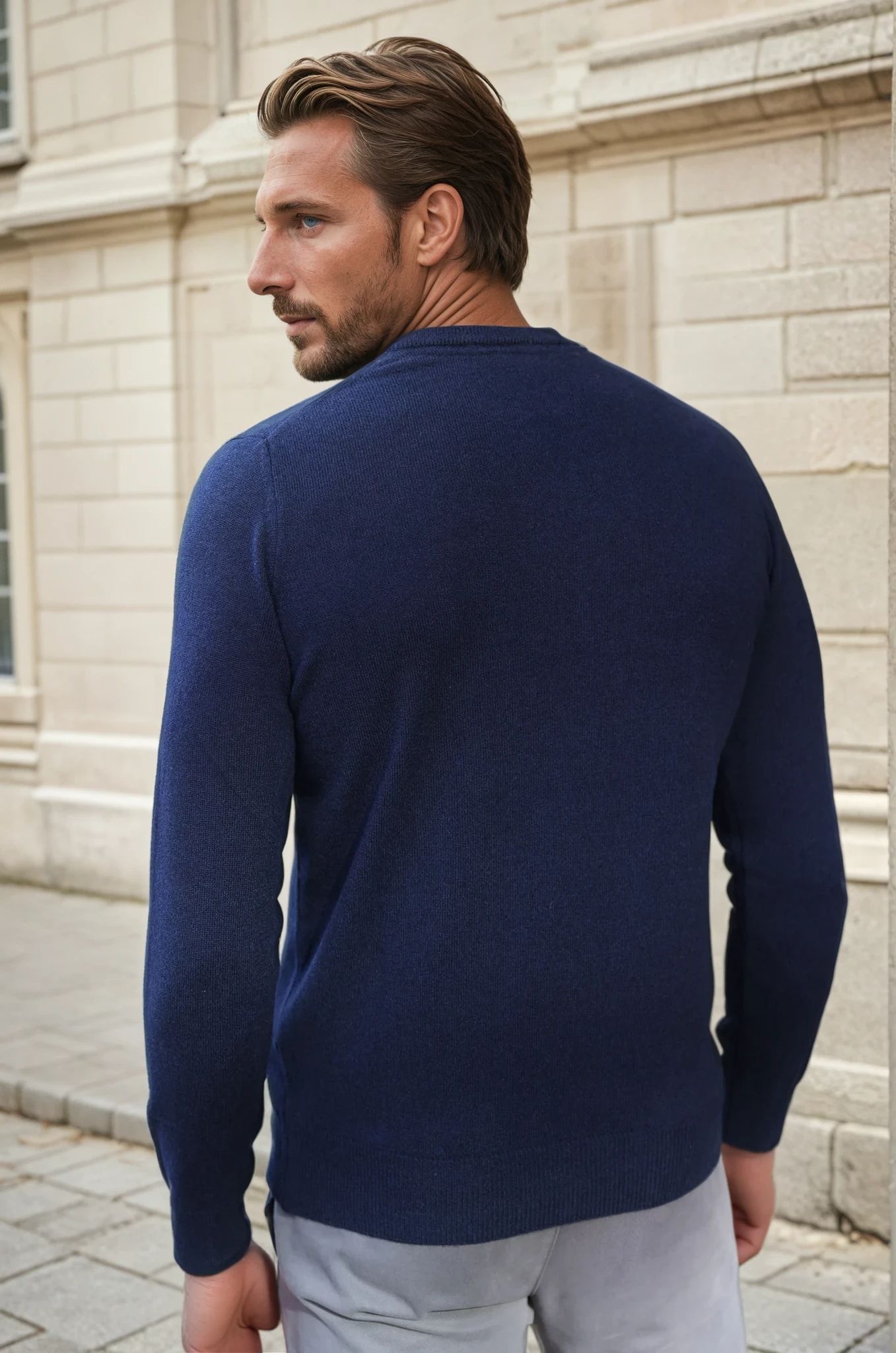 Pull Col Rond Ronan en Cachemire - Marine-PULL HOMME-Curling-Paris