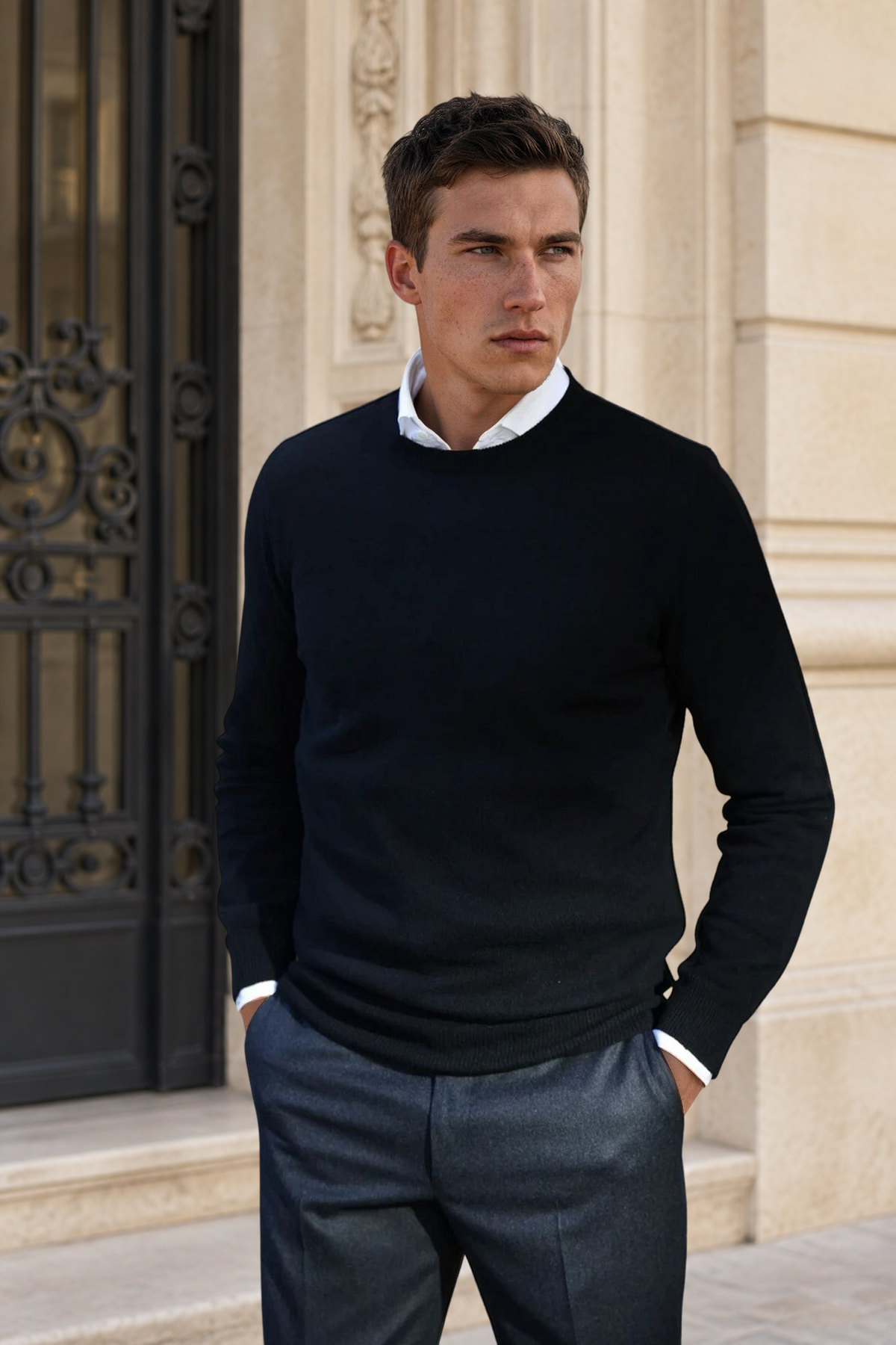Pull Col Rond Ronan en Cachemire - Noir-PULL HOMME-Curling-Paris