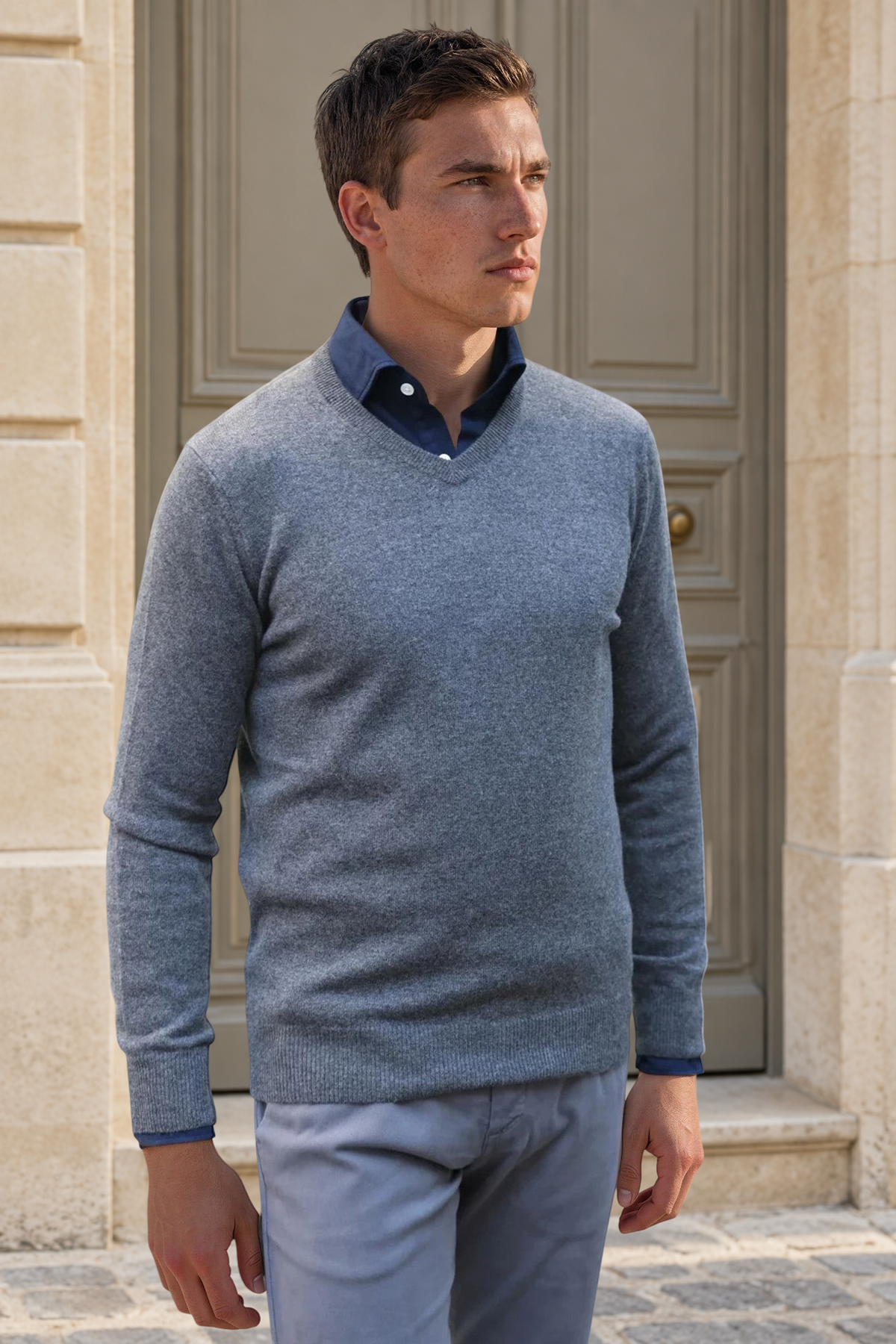 Pull Elijah col V 100% cachemire - Anthracite-PULL HOMME-Curling-Paris