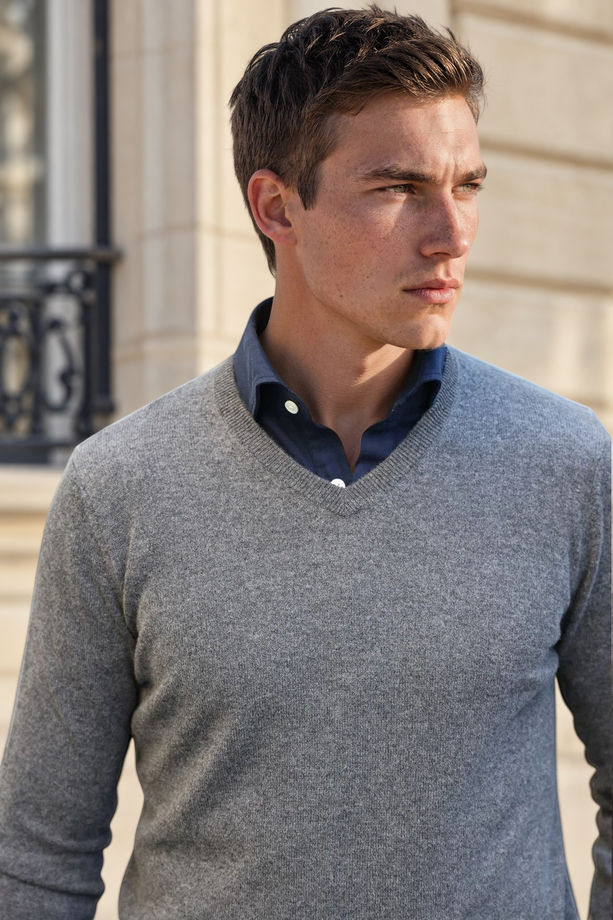 Pull Elijah col V 100% cachemire - Anthracite-PULL HOMME-Curling-Paris