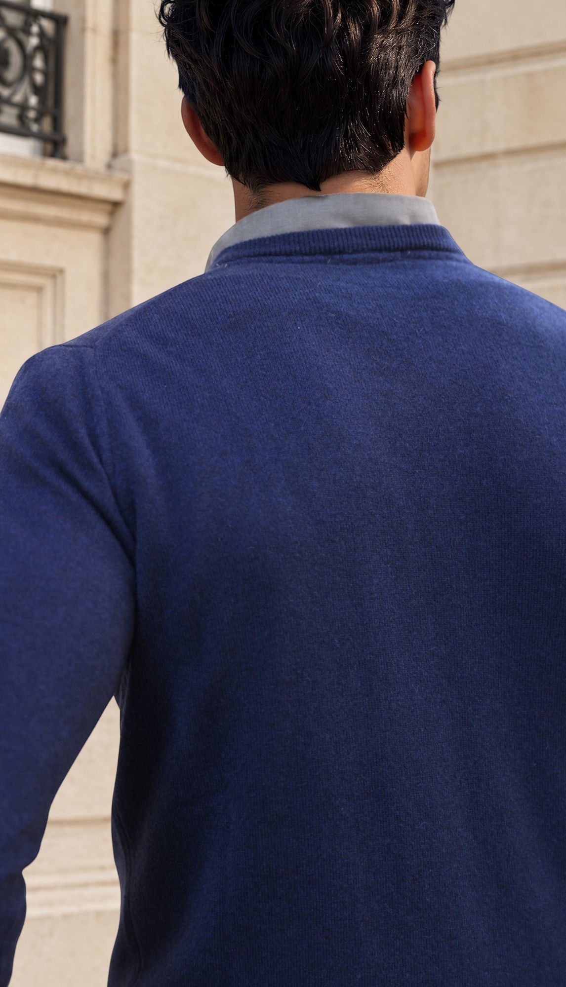 Pull Elijah col V 100% cachemire - Marine-PULL HOMME-Curling-Paris