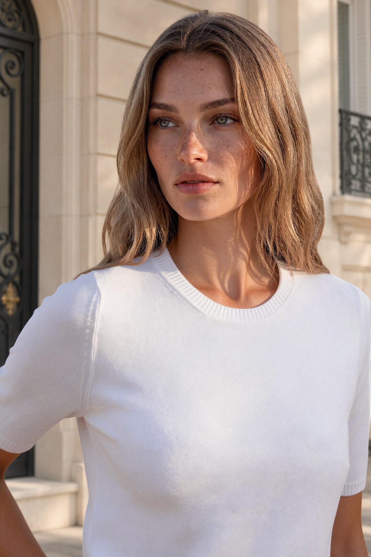 Pull Eve manches courtes laine & cachemire - Ecru-PULL FEMME-Curling-Paris