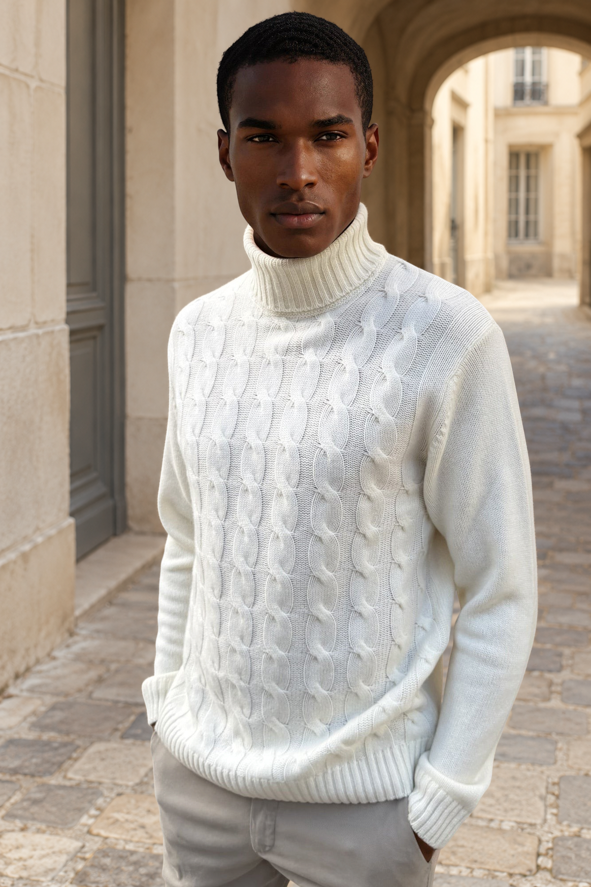 Pull Ezio col roulé torsadé en laine & cachemire – Écru-PULL HOMME-Curling-Paris
