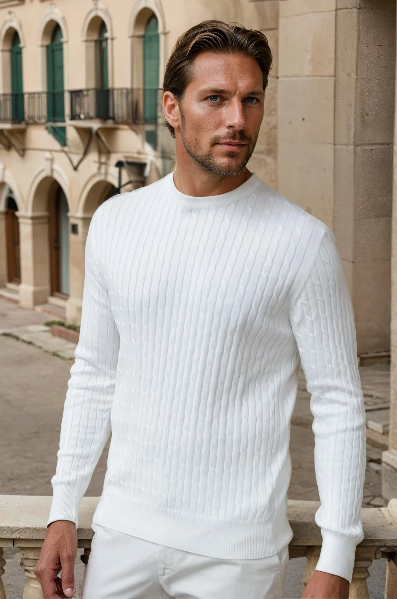 Pull Gege col rond à torsades en coton - Ecru-PULL HOMME-Curling-Paris