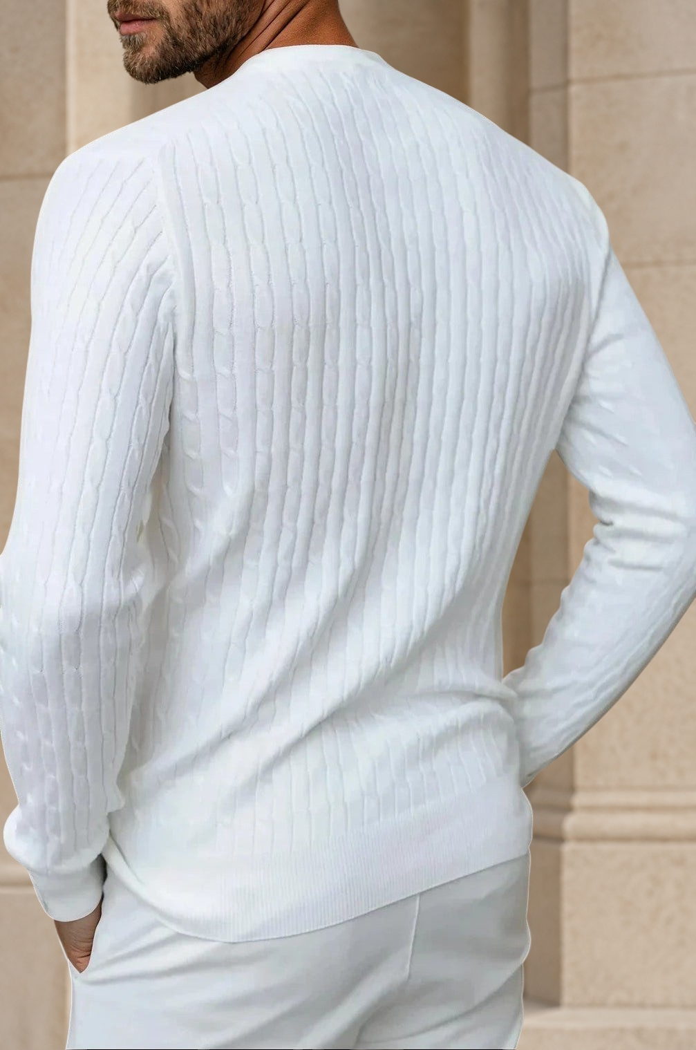 Pull Gege col rond à torsades en coton - Ecru-PULL HOMME-Curling-Paris