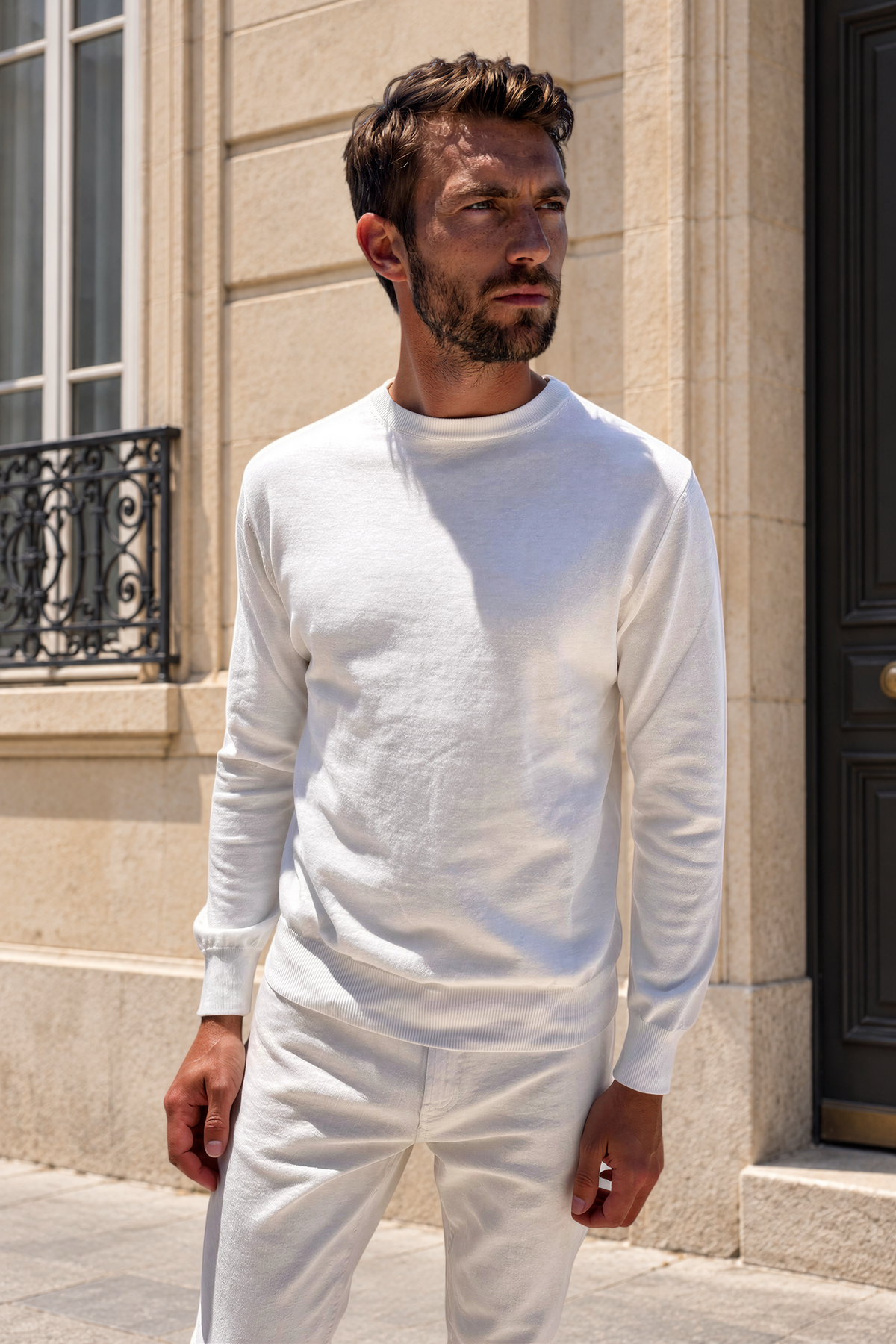 Pull Gege col rond en coton - Ecru-PULL HOMME-Curling-Paris