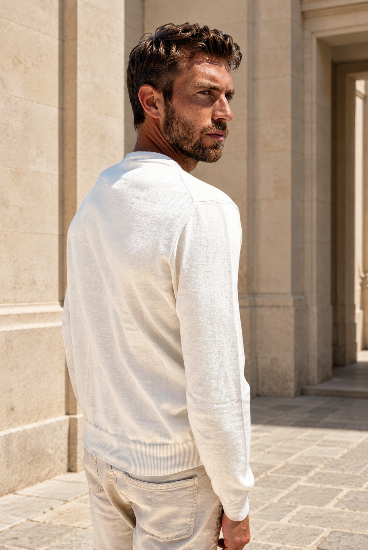 Pull Gege col rond en coton - Ecru-PULL HOMME-Curling-Paris