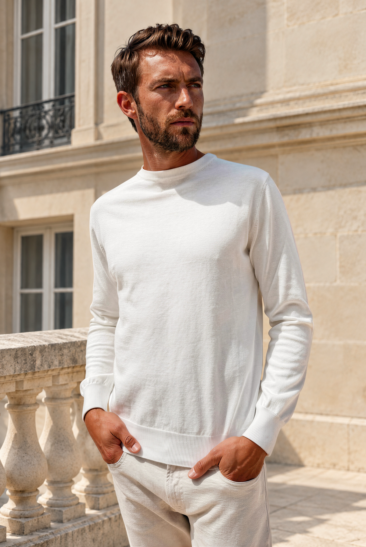 Pull Gege col rond en coton - Ecru-PULL HOMME-Curling-Paris