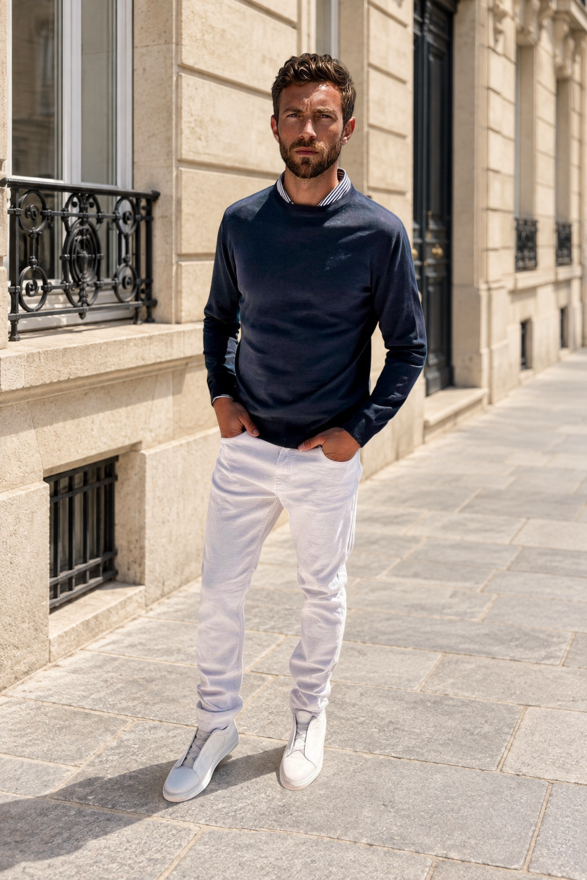 Pull Gege col rond en coton - Marine-PULL HOMME-Curling-Paris
