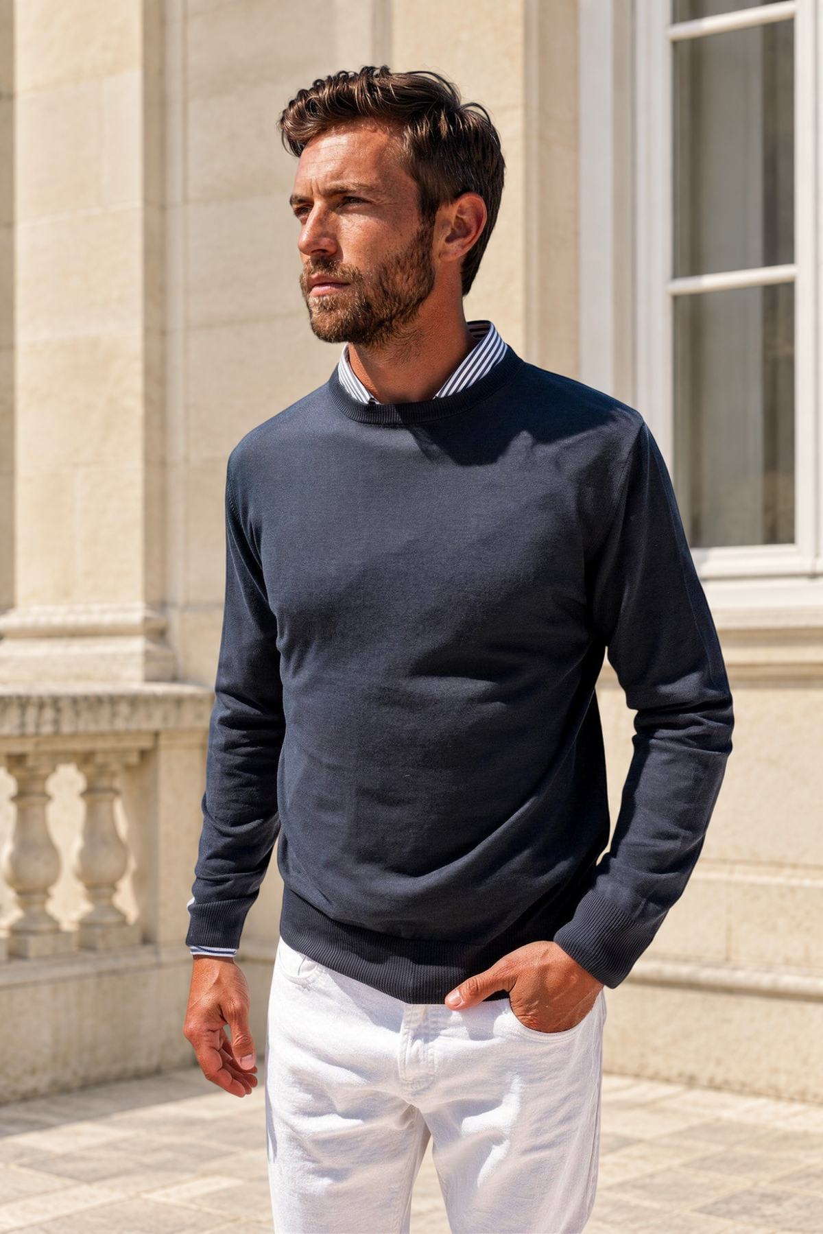Pull Gege col rond en coton - Marine-PULL HOMME-Curling-Paris