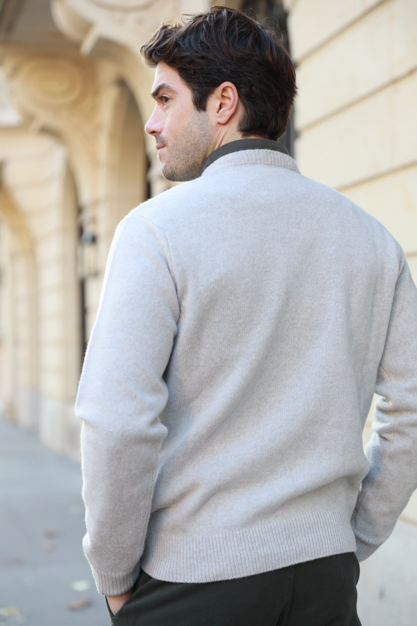 Pull Hughes col rond en laine & cachemire - Beige Clair-PULL HOMME-Curling-Paris