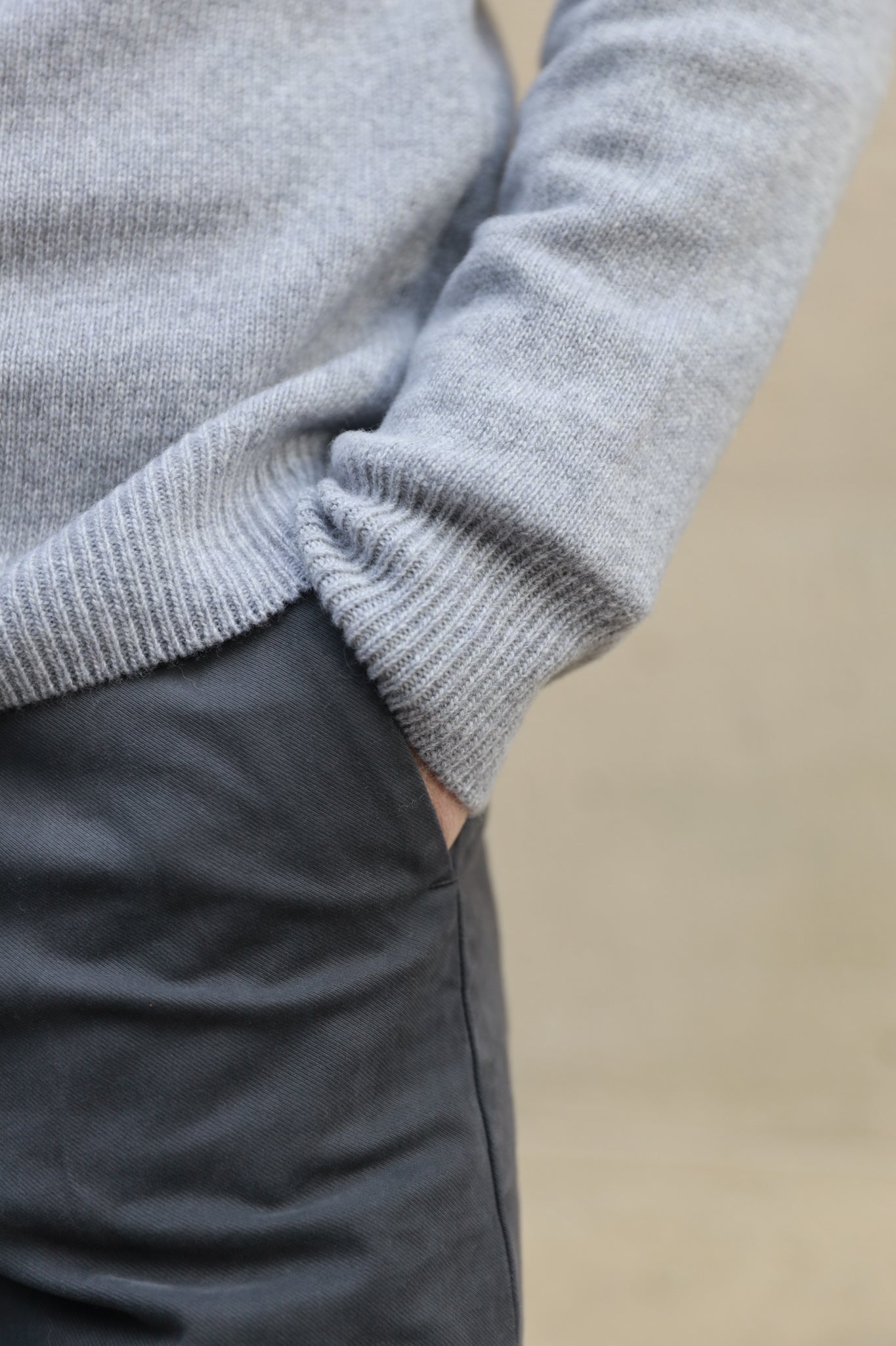 Pull Hughes col rond en laine & cachemire - Gris Clair-PULL HOMME-Curling-Paris