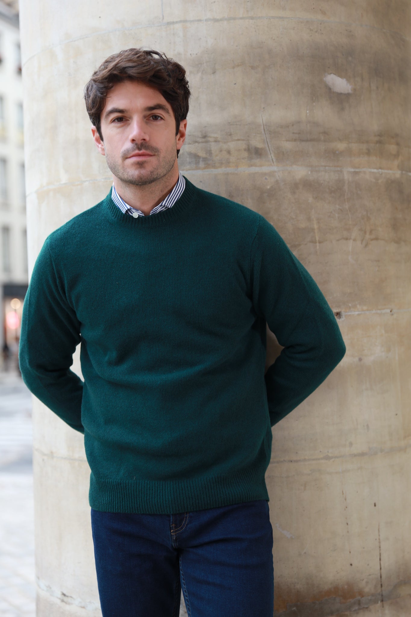 Pull Hughes col rond en laine & cachemire - Vert-PULL HOMME-Curling-Paris