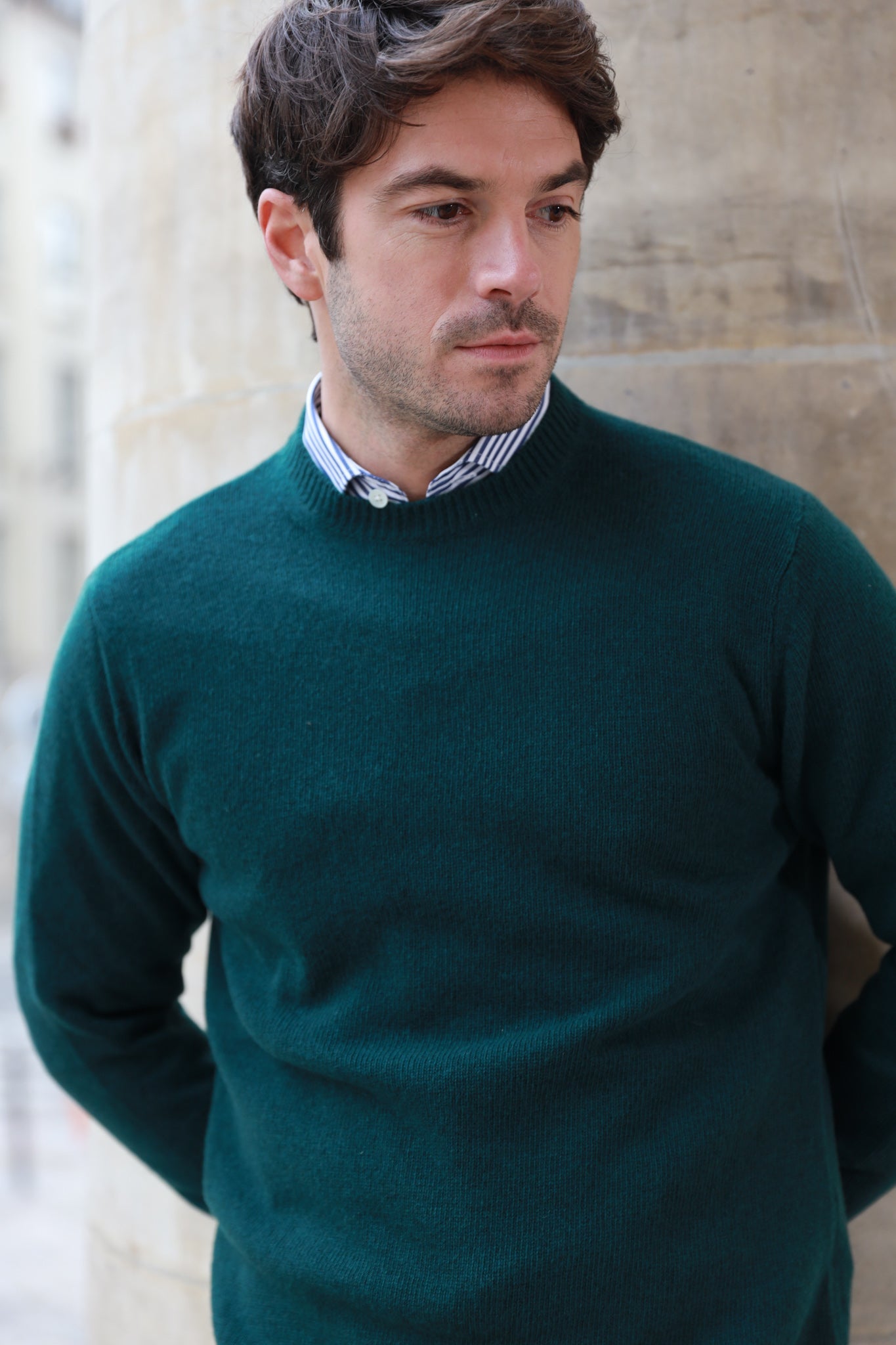 Pull Hughes col rond en laine & cachemire - Vert-PULL HOMME-Curling-Paris