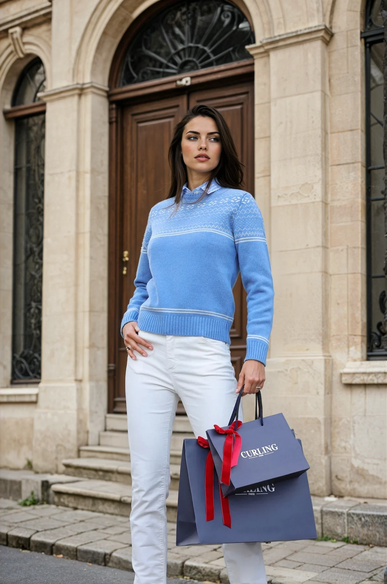 Pull Jacquard pure laine - Ciel-PULL FEMME-Curling-Paris