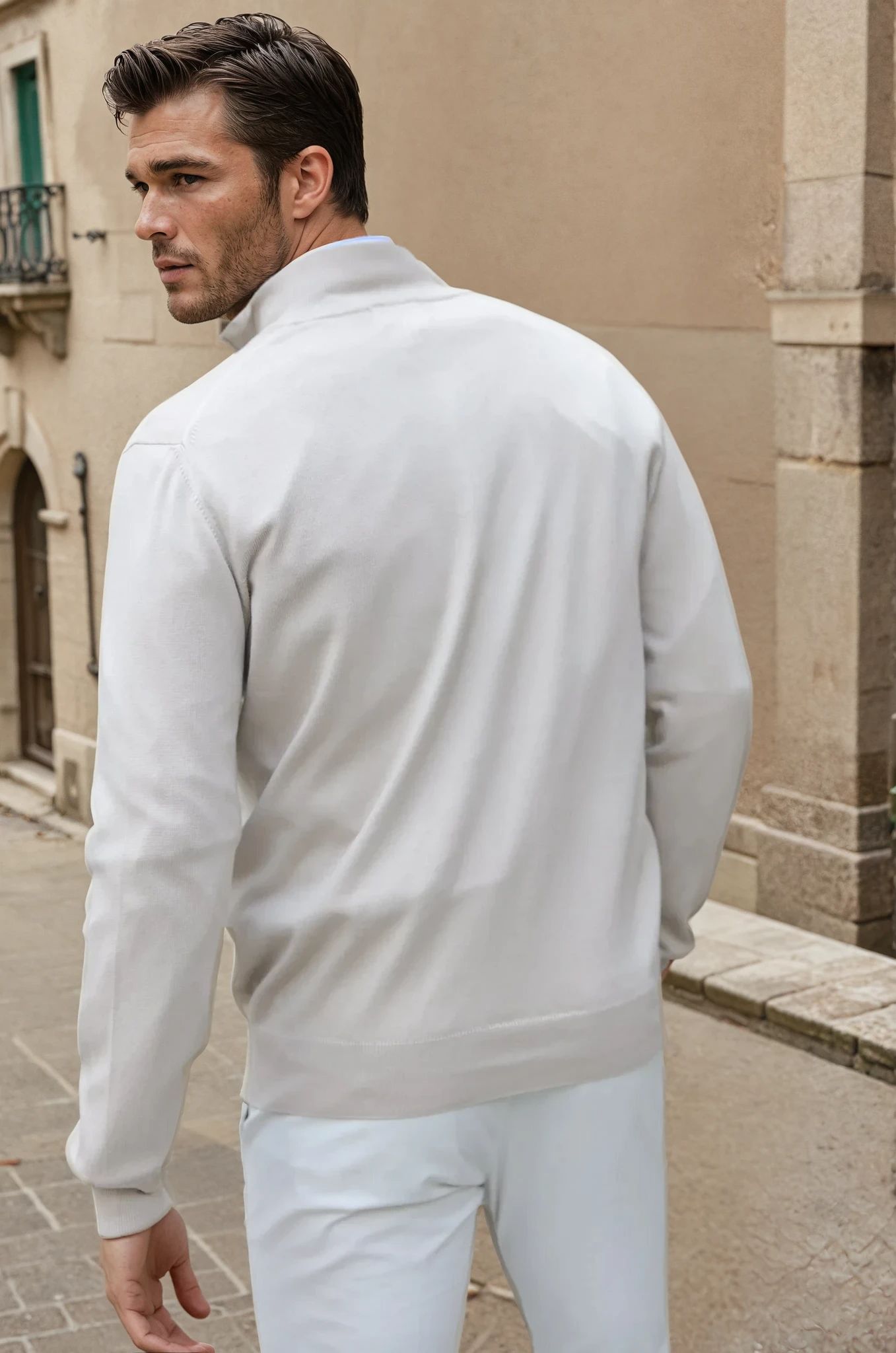 Pull John col zippé en coton - Beige-PULL HOMME-Curling-Paris