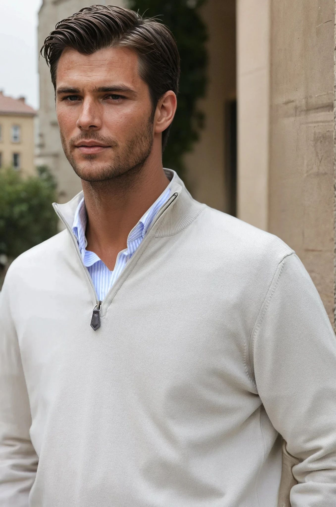 Pull John col zippé en coton - Beige-PULL HOMME-Curling-Paris