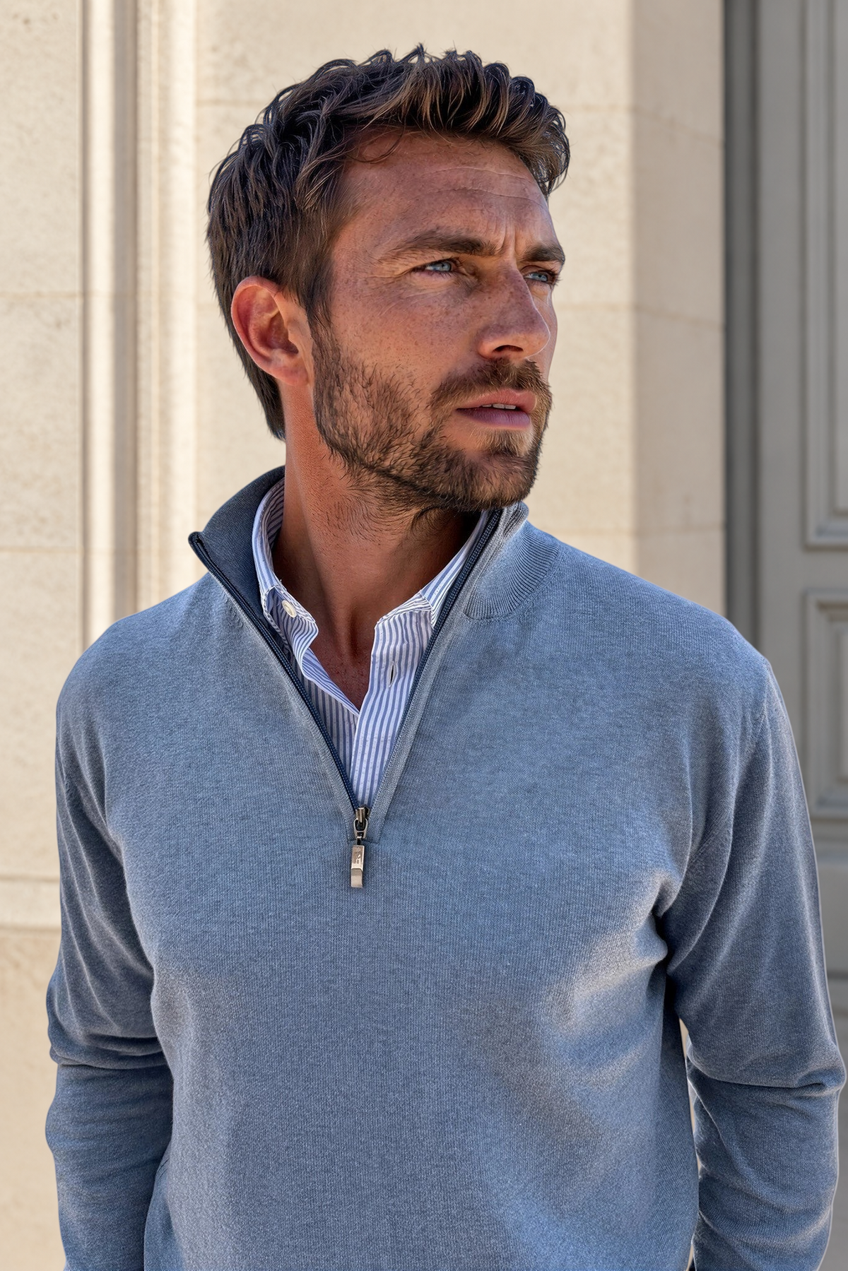 Pull John col zippé en coton - Jeans-PULL HOMME-Curling-Paris
