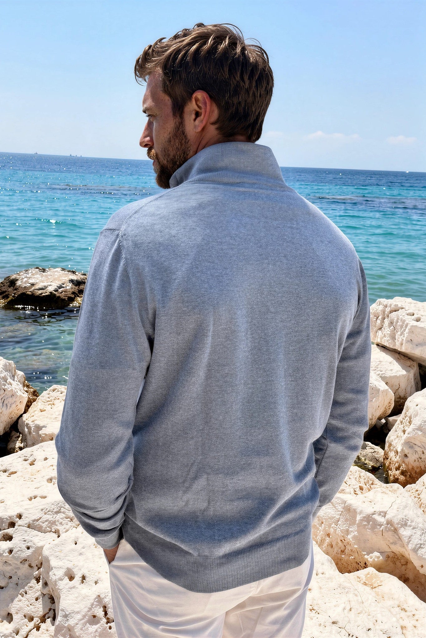 Pull John col zippé en coton - Jeans-PULL HOMME-Curling-Paris
