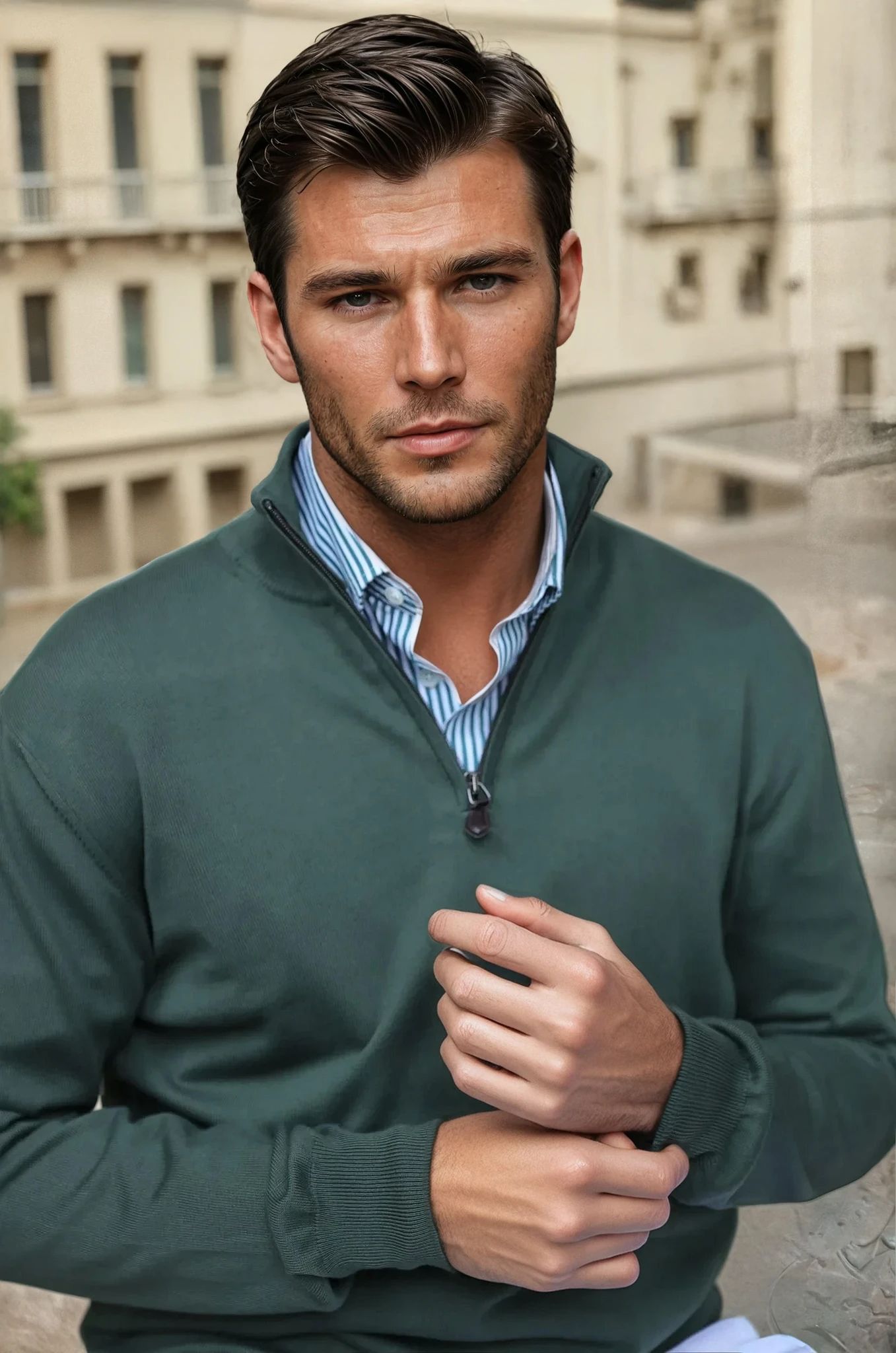Pull John col zippé en coton - Kaki-PULL HOMME-Curling-Paris