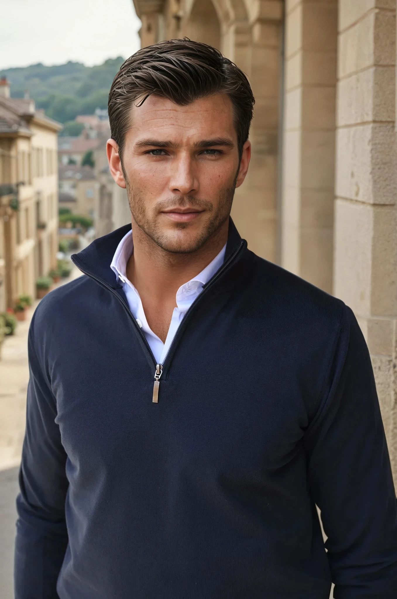 Pull John col zippé en coton - Marine-PULL HOMME-Curling-Paris